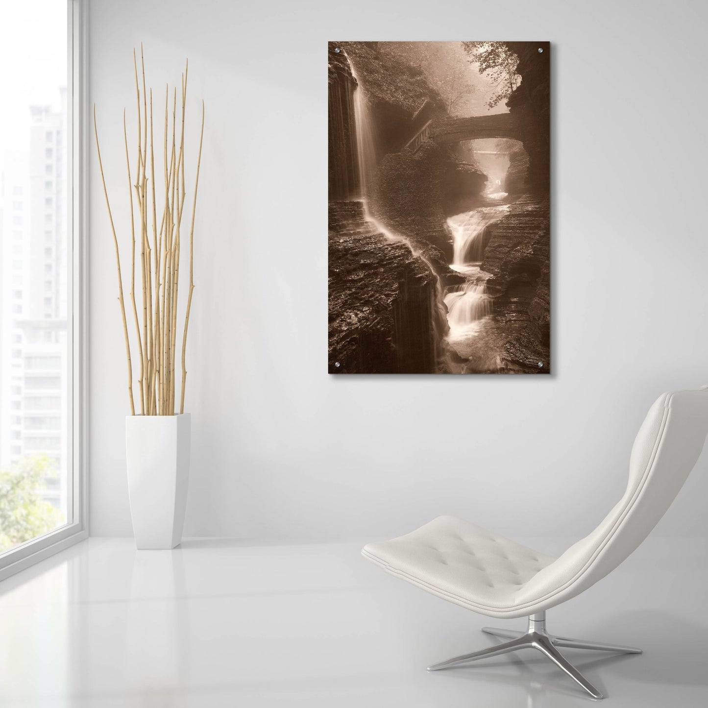 Epic Art ' Waterfall on a Rainy Day' by Balazs Solti, Acrylic Glass Wall Art,24x36