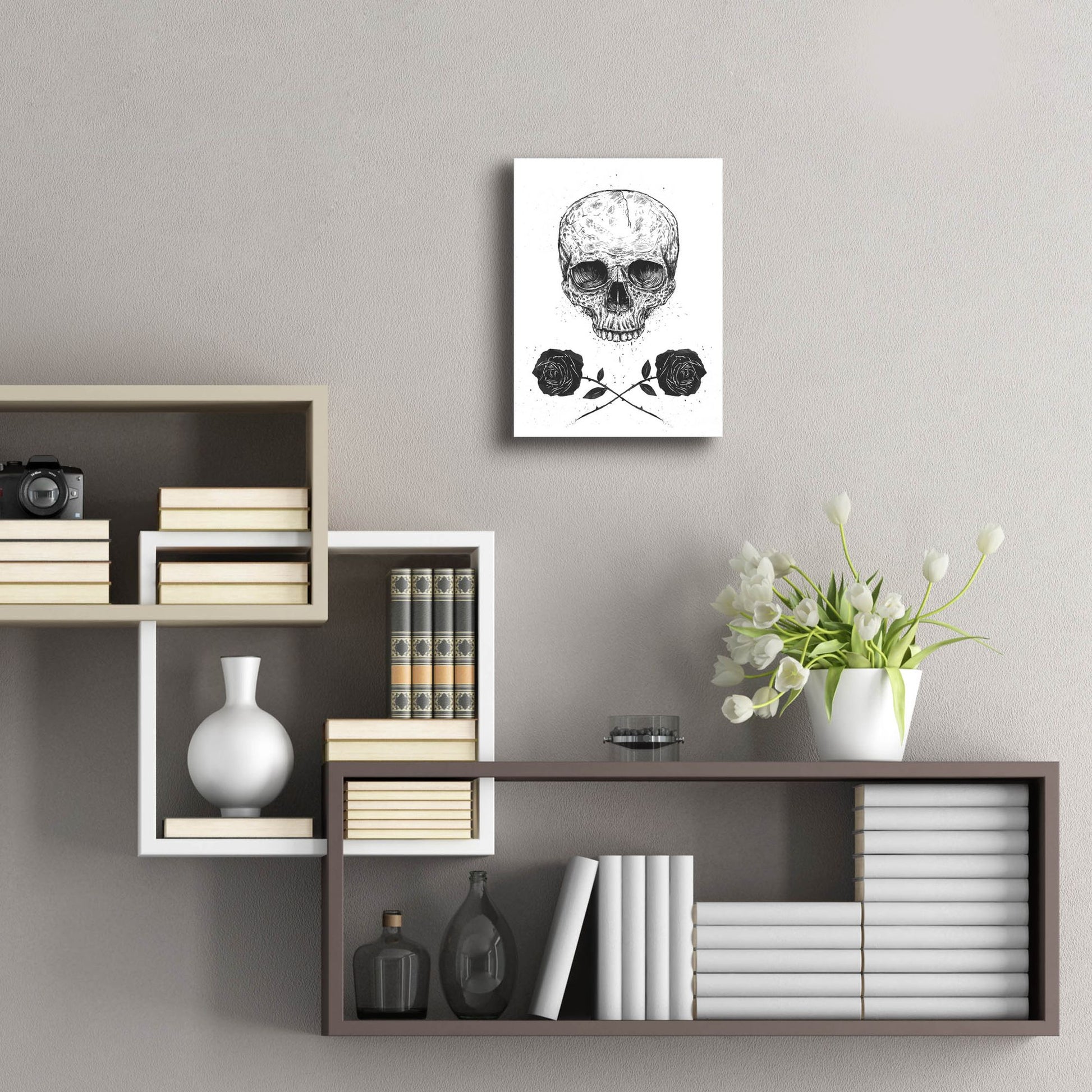 Epic Art ' Skull N Roses' by Balazs Solti, Acrylic Glass Wall Art,12x16