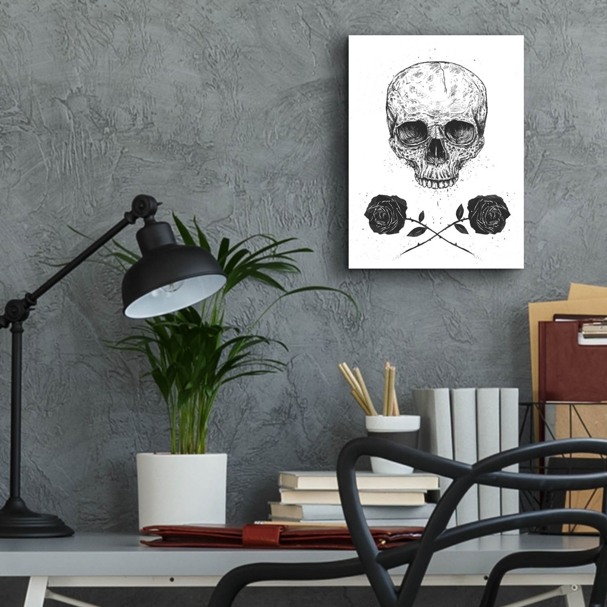 Epic Art ' Skull N Roses' by Balazs Solti, Acrylic Glass Wall Art,12x16