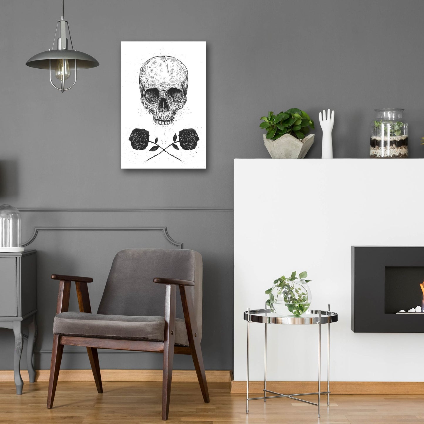 Epic Art ' Skull N Roses' by Balazs Solti, Acrylic Glass Wall Art,16x24