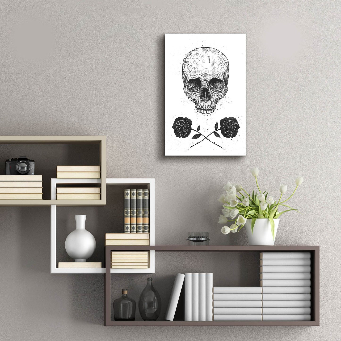 Epic Art ' Skull N Roses' by Balazs Solti, Acrylic Glass Wall Art,16x24