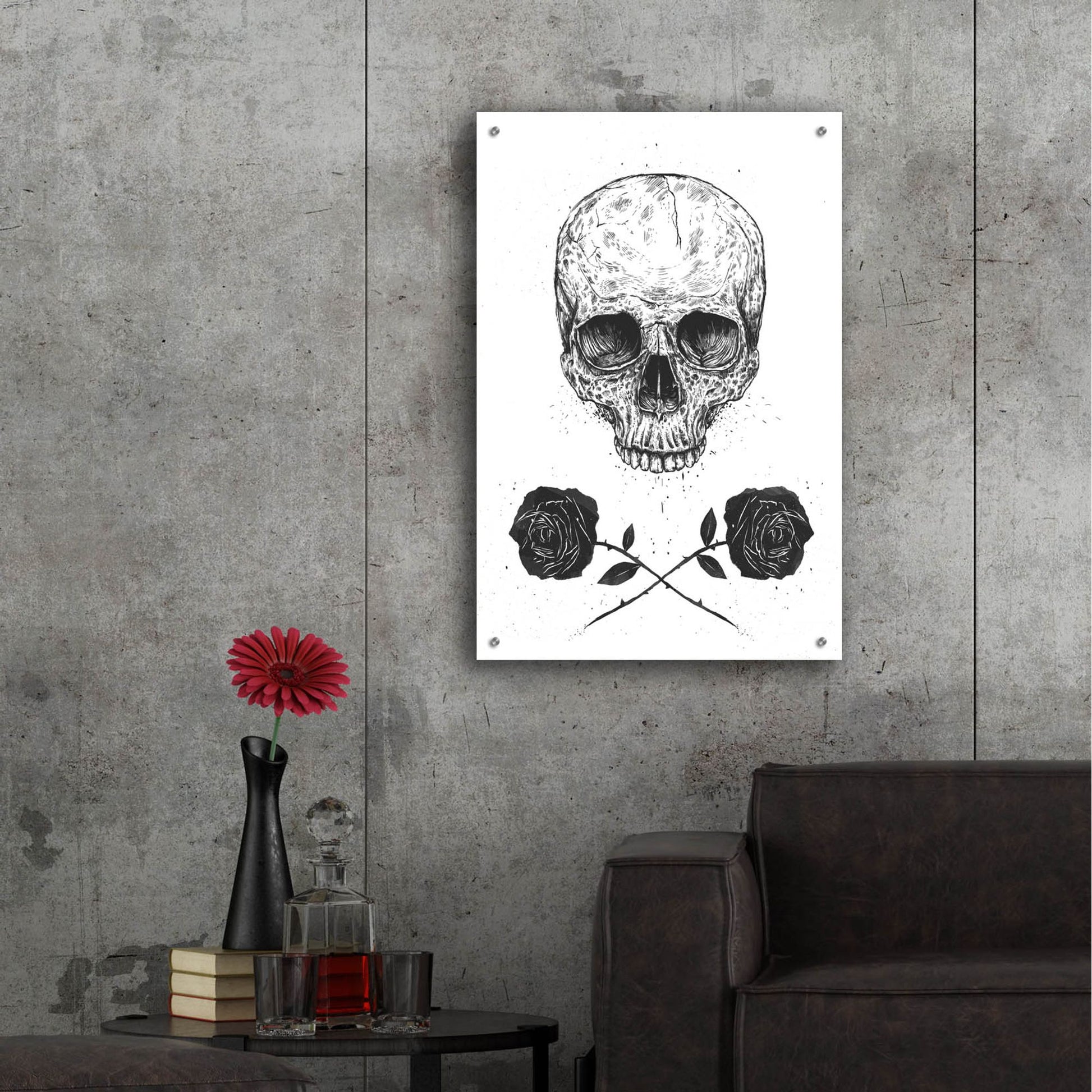 Epic Art ' Skull N Roses' by Balazs Solti, Acrylic Glass Wall Art,24x36