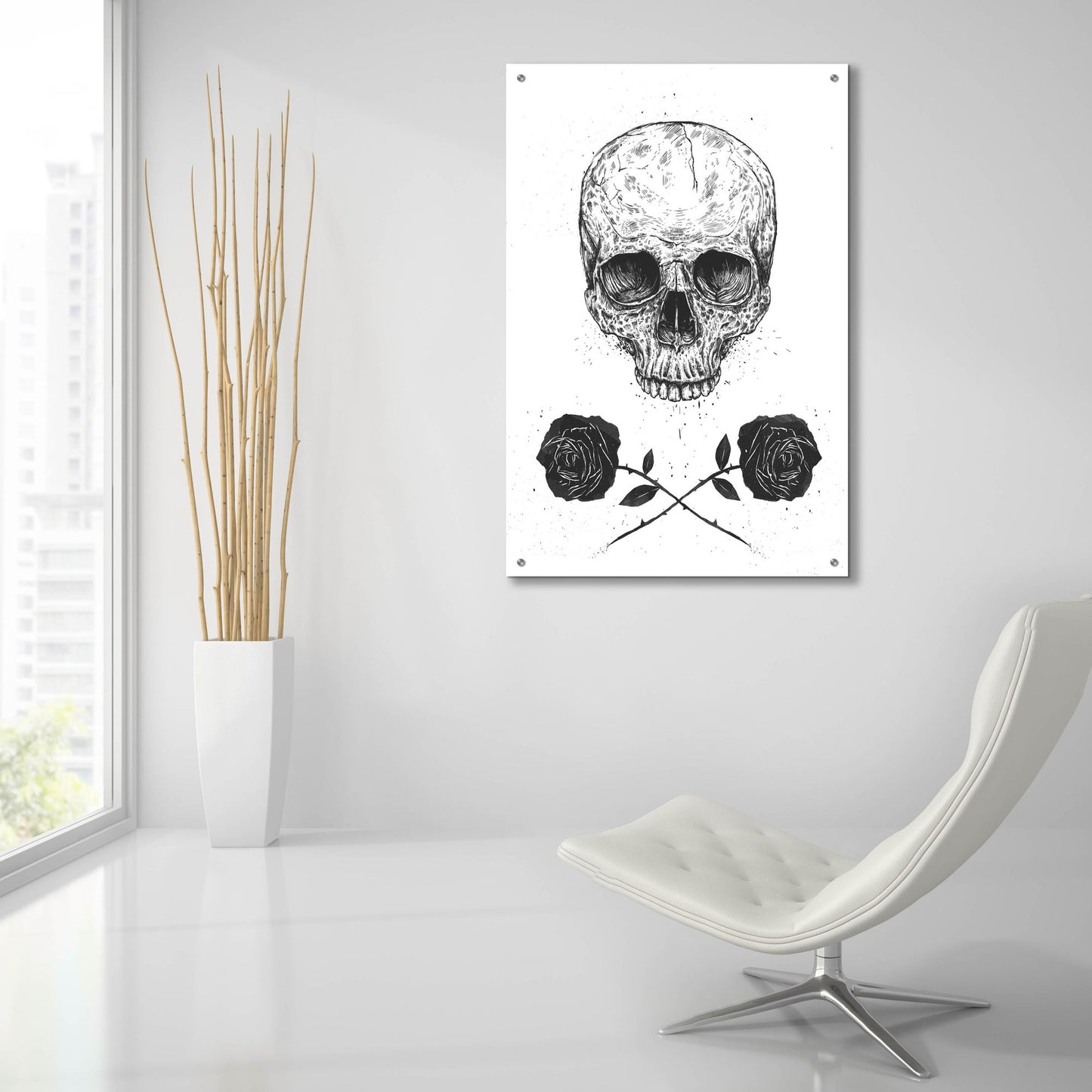 Epic Art ' Skull N Roses' by Balazs Solti, Acrylic Glass Wall Art,24x36