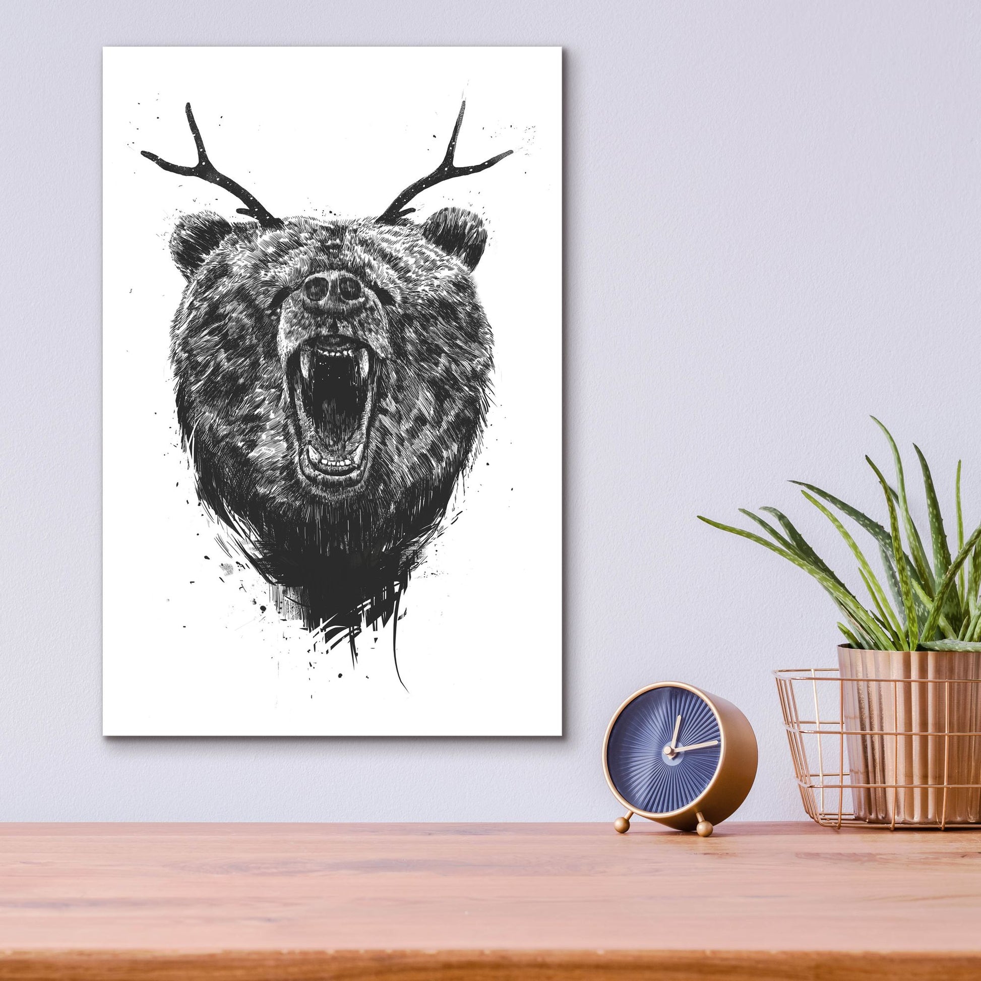 Epic Art ' Angry Bear With Antlers' by Balazs Solti, Acrylic Glass Wall Art,12x16