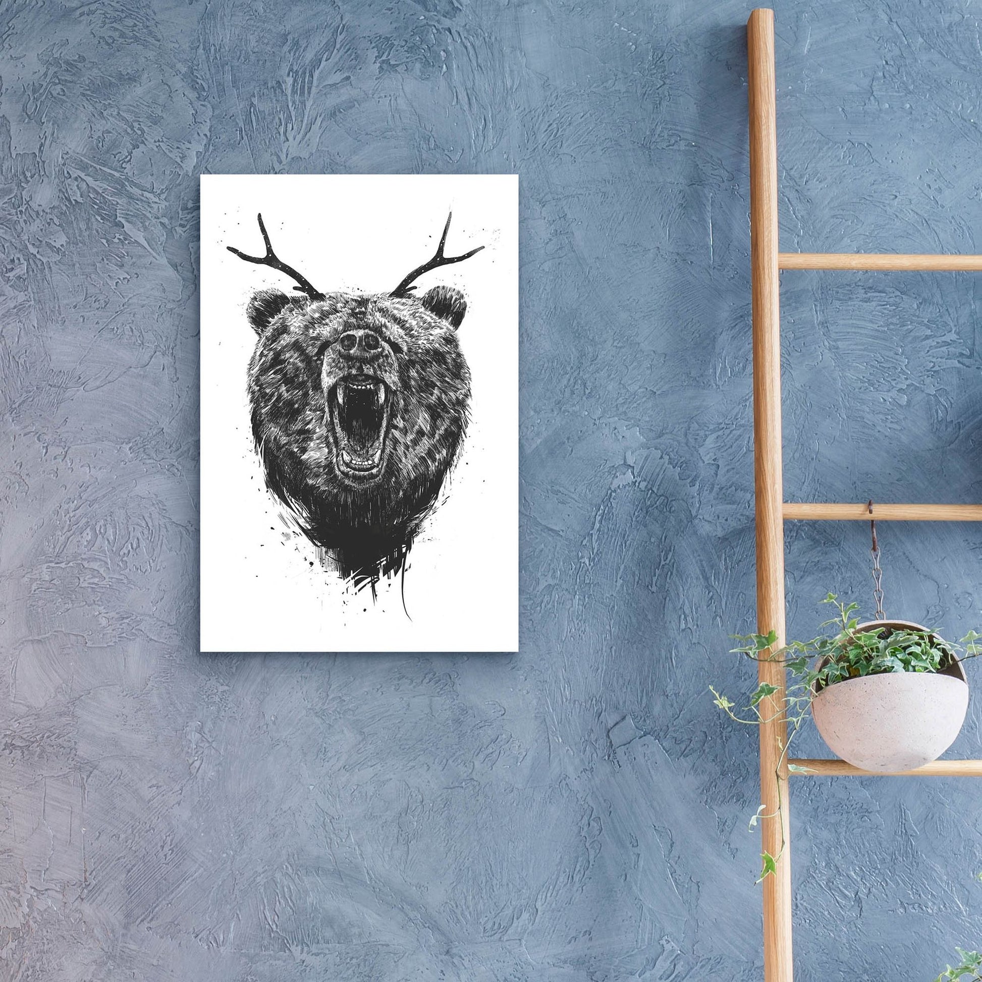 Epic Art ' Angry Bear With Antlers' by Balazs Solti, Acrylic Glass Wall Art,16x24