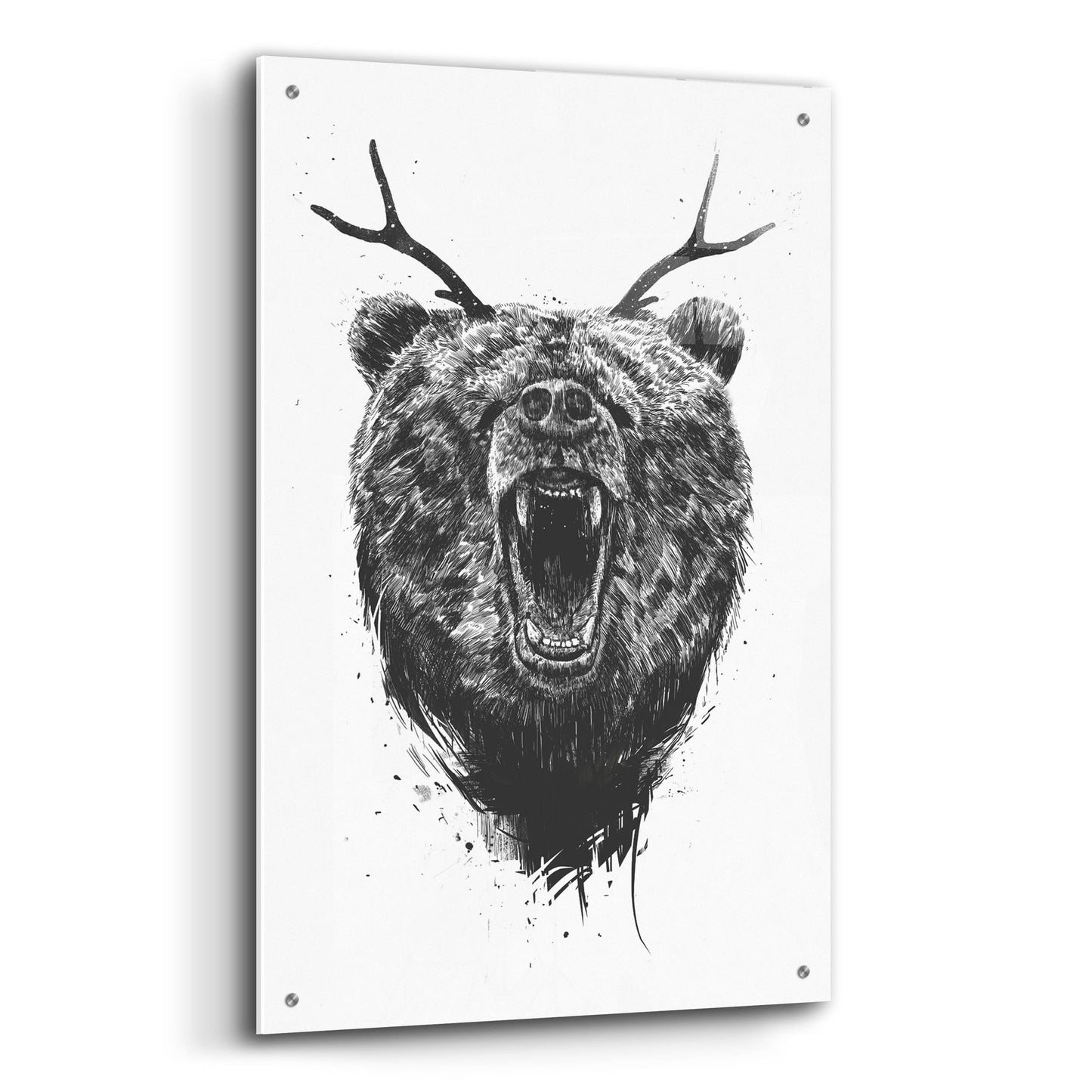 Epic Art ' Angry Bear With Antlers' by Balazs Solti, Acrylic Glass Wall Art,24x36