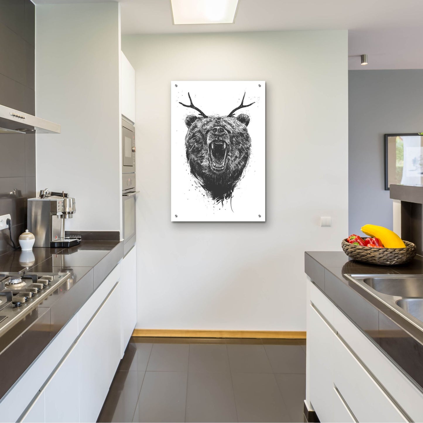 Epic Art ' Angry Bear With Antlers' by Balazs Solti, Acrylic Glass Wall Art,24x36