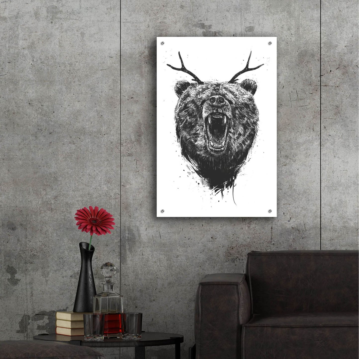 Epic Art ' Angry Bear With Antlers' by Balazs Solti, Acrylic Glass Wall Art,24x36