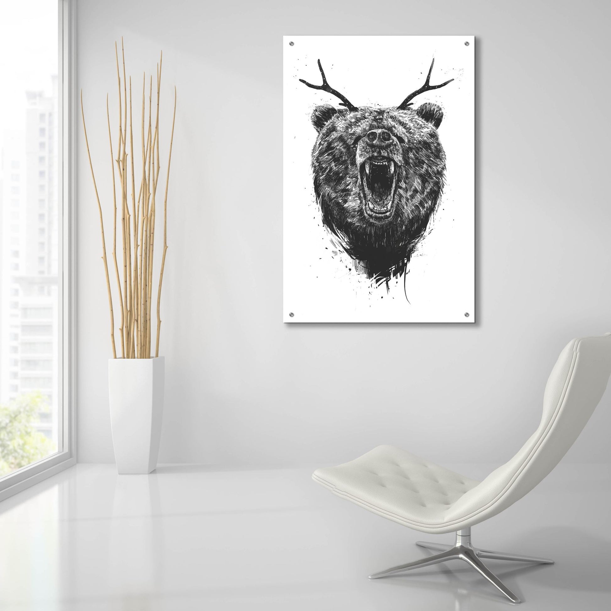 Epic Art ' Angry Bear With Antlers' by Balazs Solti, Acrylic Glass Wall Art,24x36