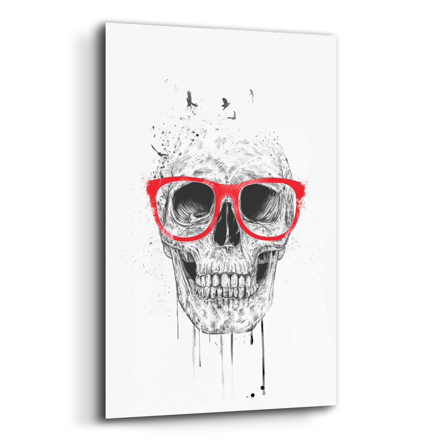 Epic Art ' Skull With Red Glasses' by Balazs Solti, Acrylic Glass Wall Art,12x16