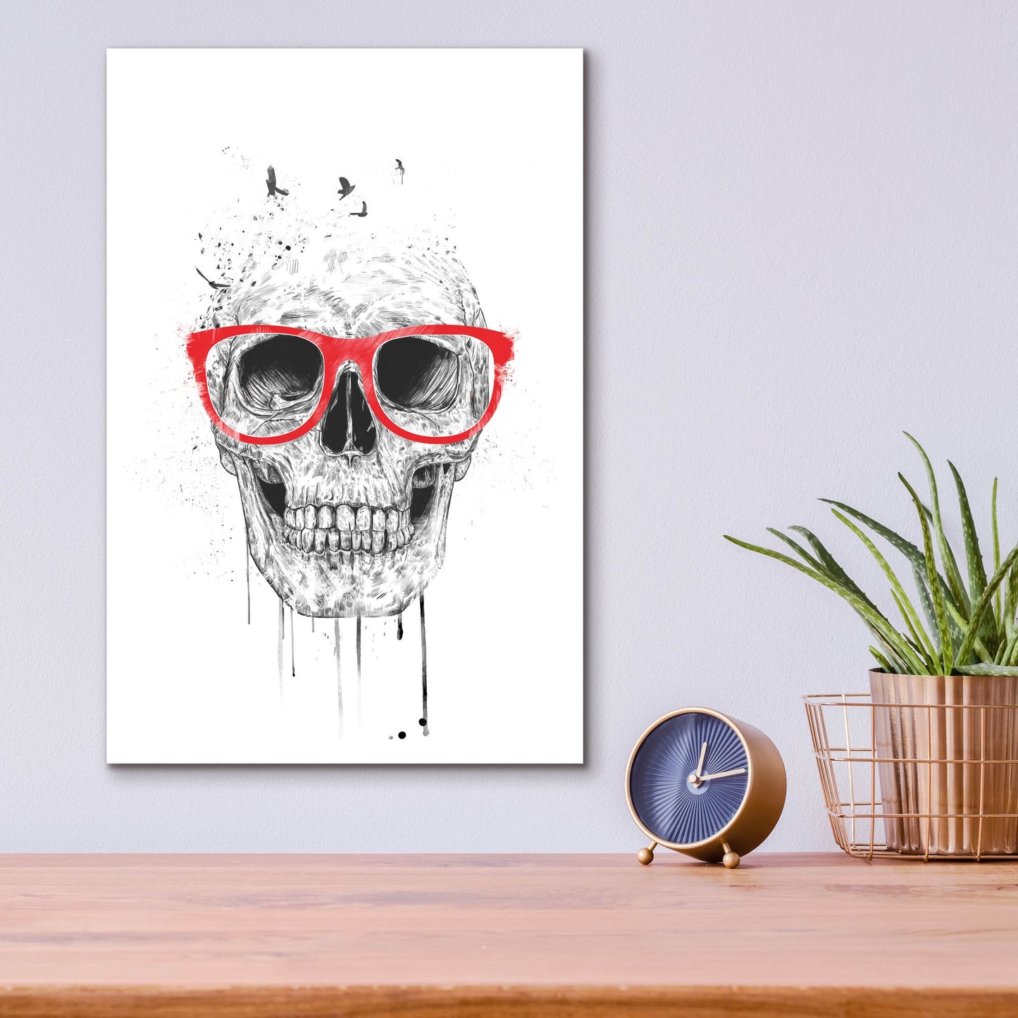 Epic Art ' Skull With Red Glasses' by Balazs Solti, Acrylic Glass Wall Art,12x16