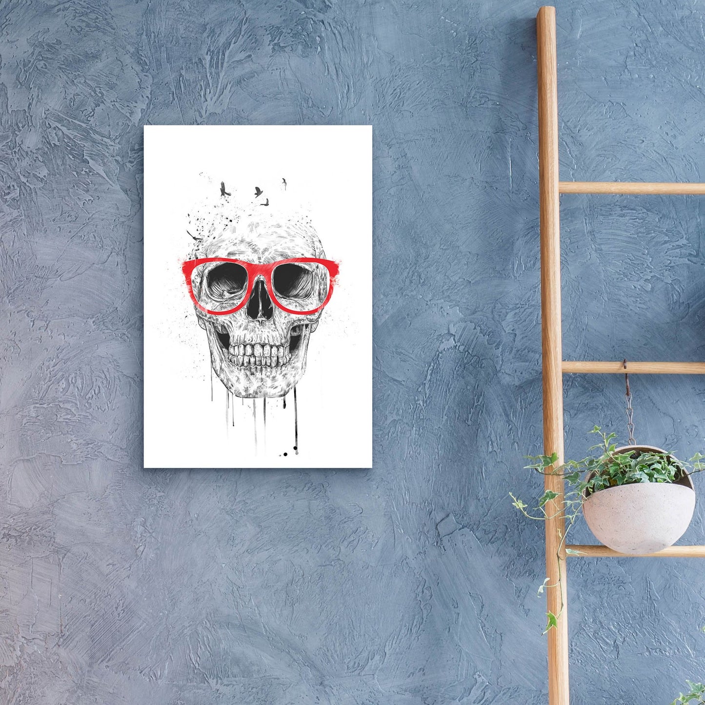 Epic Art ' Skull With Red Glasses' by Balazs Solti, Acrylic Glass Wall Art,16x24