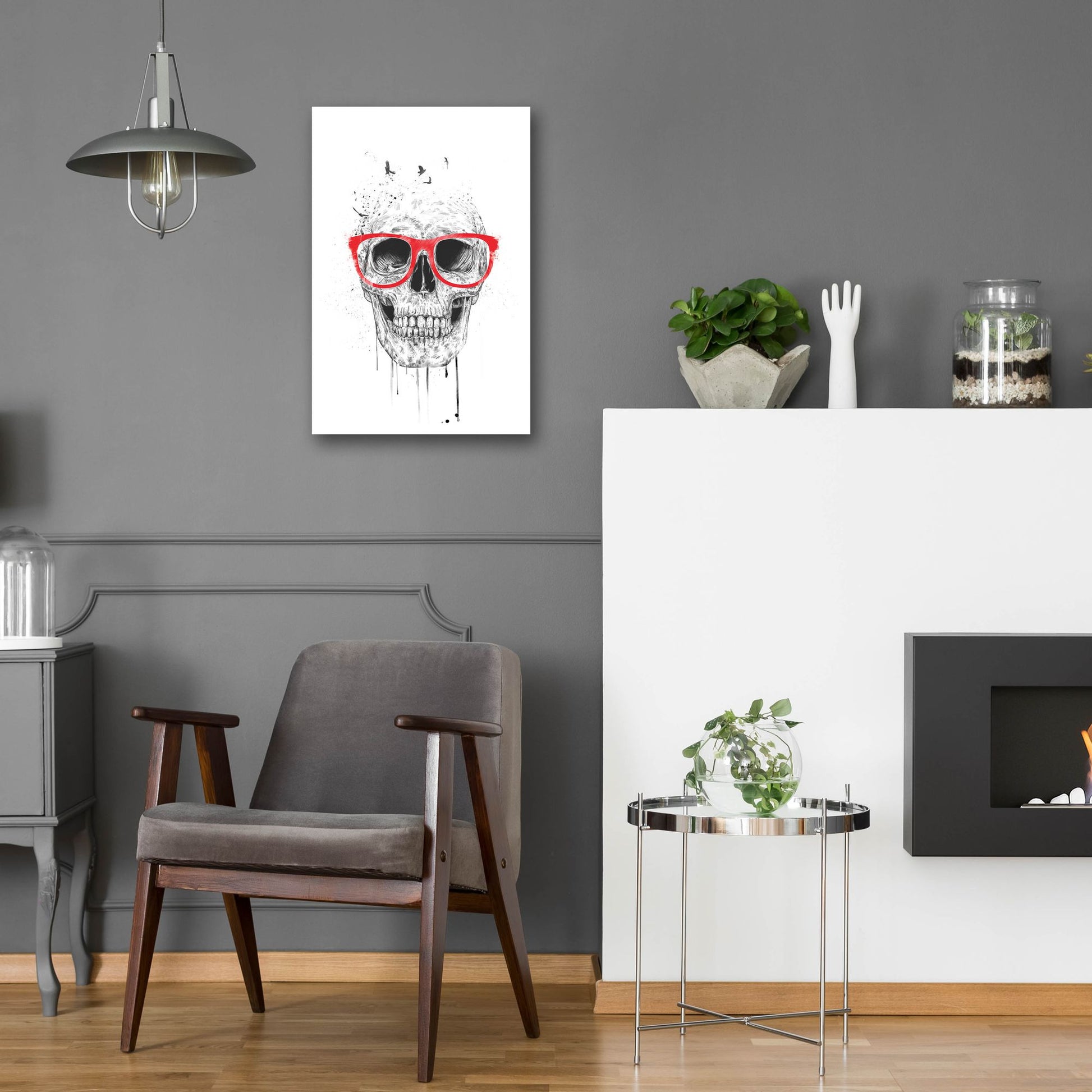 Epic Art ' Skull With Red Glasses' by Balazs Solti, Acrylic Glass Wall Art,16x24