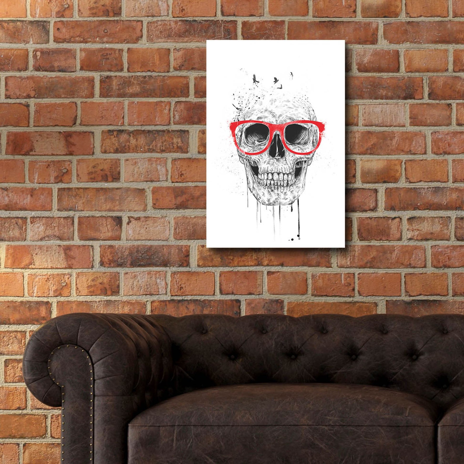 Epic Art ' Skull With Red Glasses' by Balazs Solti, Acrylic Glass Wall Art,16x24