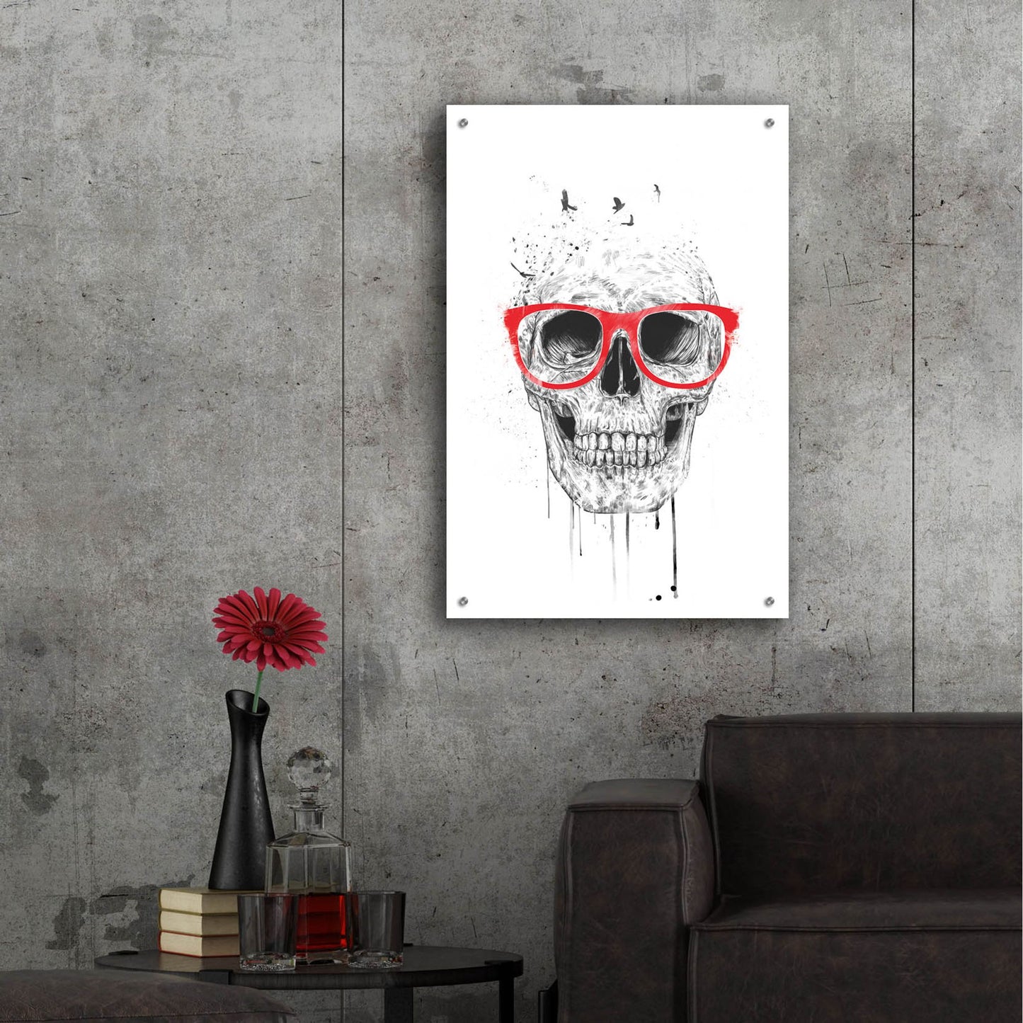 Epic Art ' Skull With Red Glasses' by Balazs Solti, Acrylic Glass Wall Art,24x36