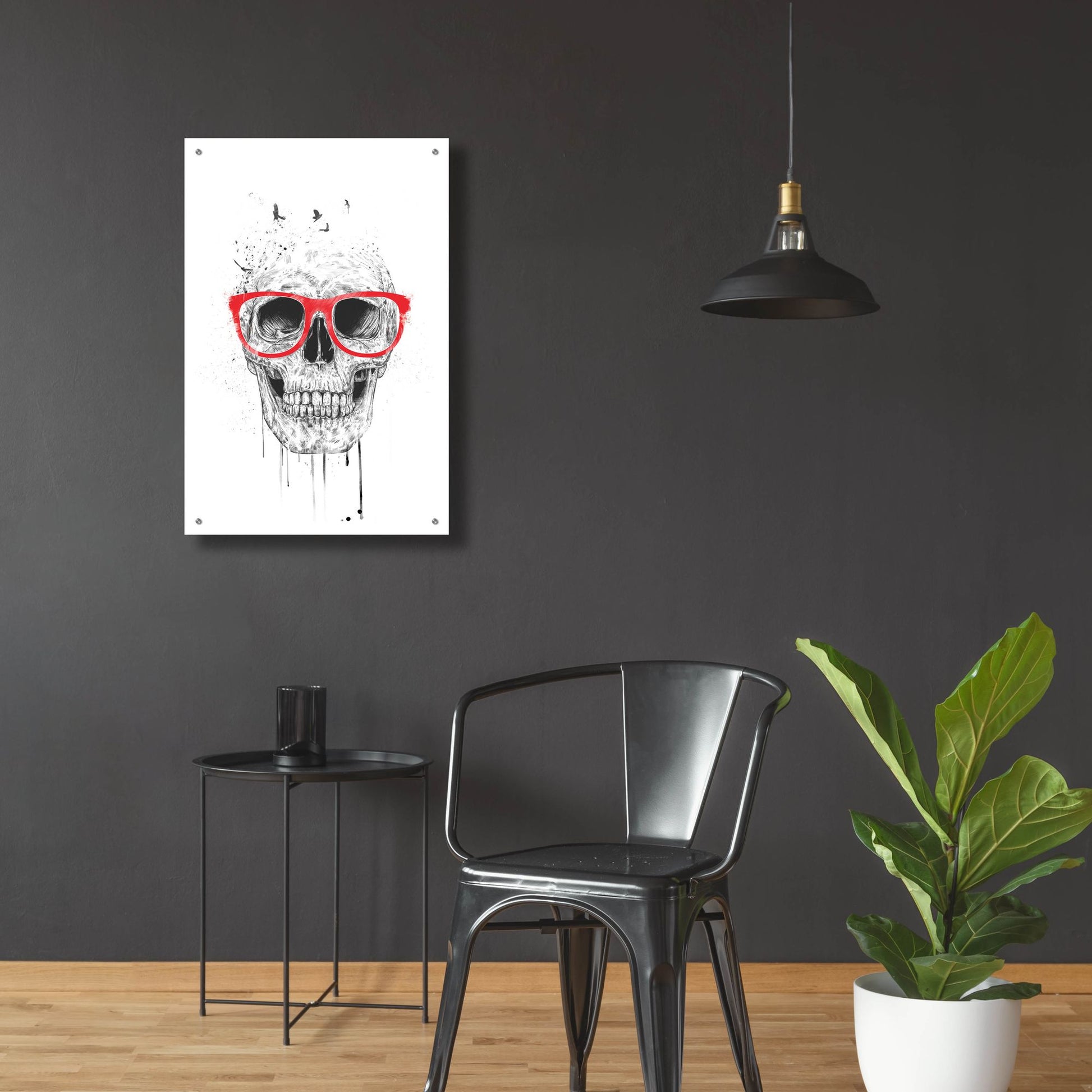 Epic Art ' Skull With Red Glasses' by Balazs Solti, Acrylic Glass Wall Art,24x36