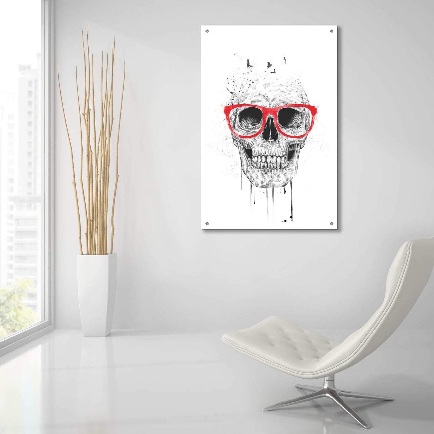 Epic Art ' Skull With Red Glasses' by Balazs Solti, Acrylic Glass Wall Art,24x36