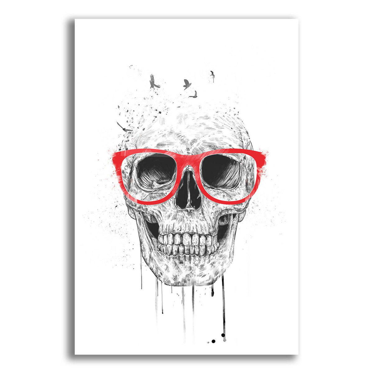 Skull With Red Glasses by Balazs Solti acrylic glass wall art