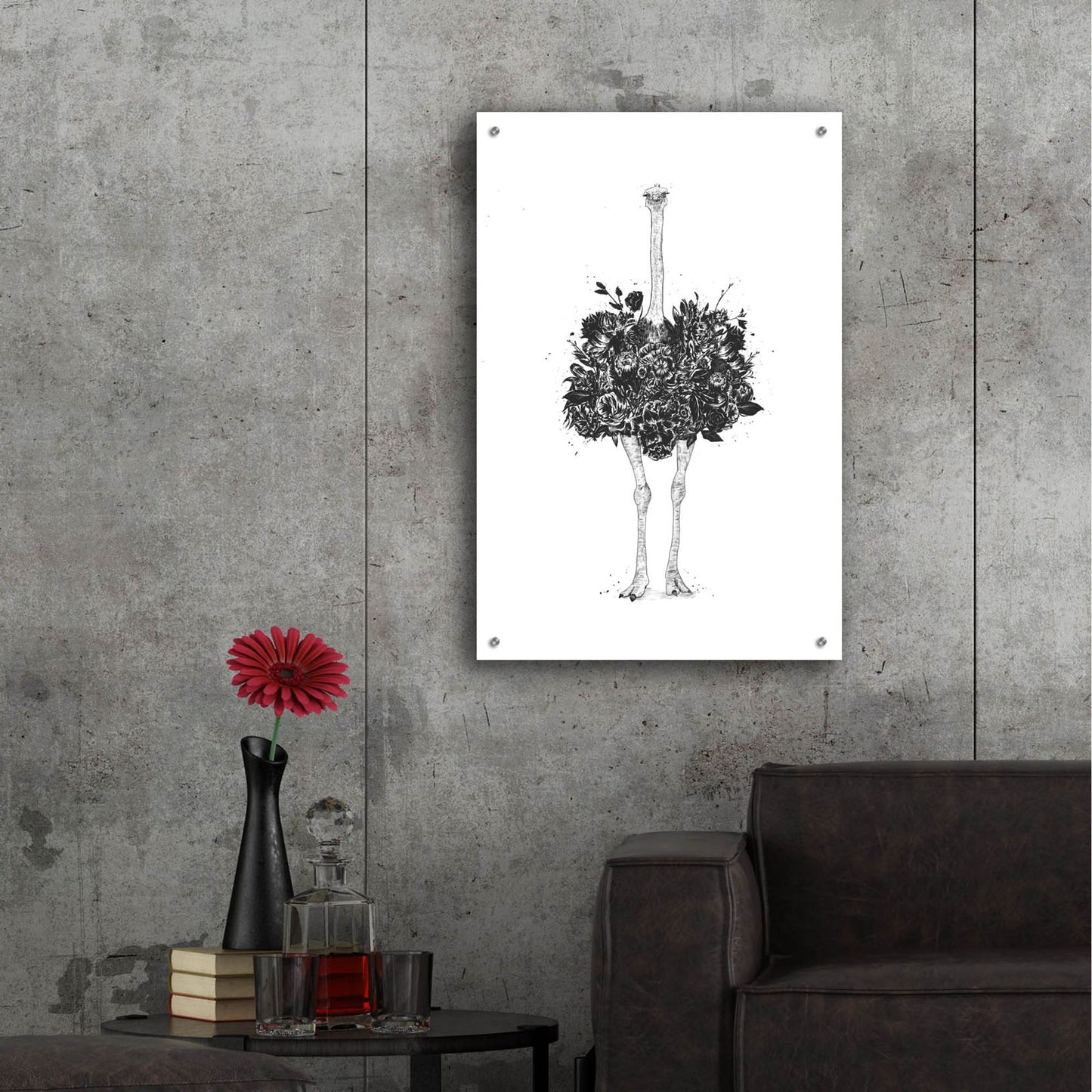 Epic Art ' Floral Ostrich' by Balazs Solti, Acrylic Glass Wall Art,24x36