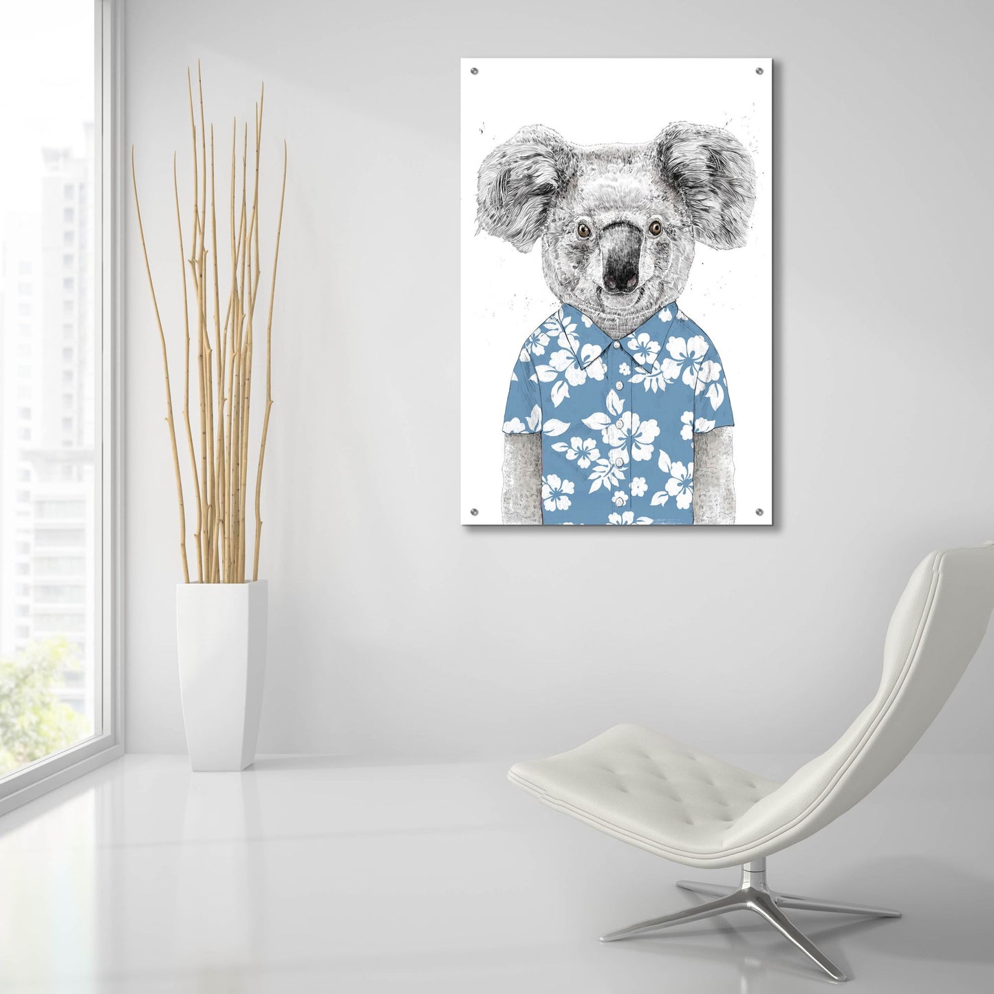 Epic Art ' Summer Koala, Blue' by Balazs Solti, Acrylic Glass Wall Art,24x36