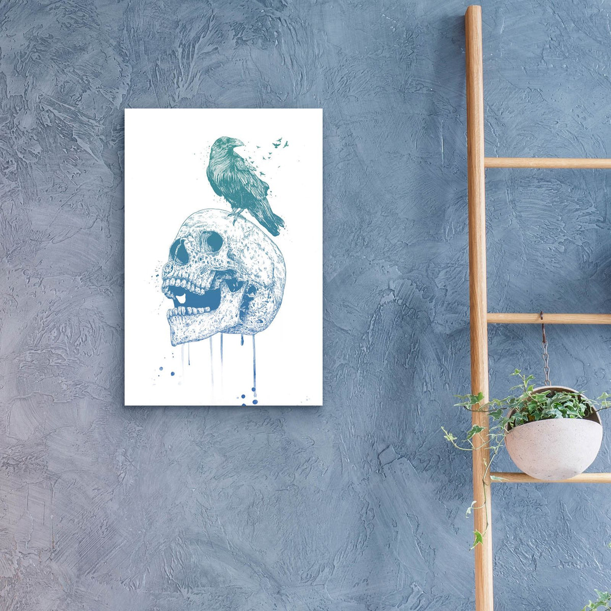 New Skull, Blue by Balazs Solti - 16x24 acrylic wall art in a room
