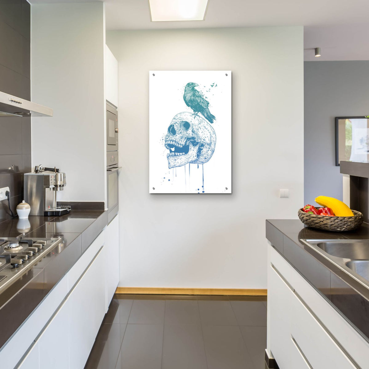 New Skull, Blue by Balazs Solti - 24x36 acrylic wall art in a room