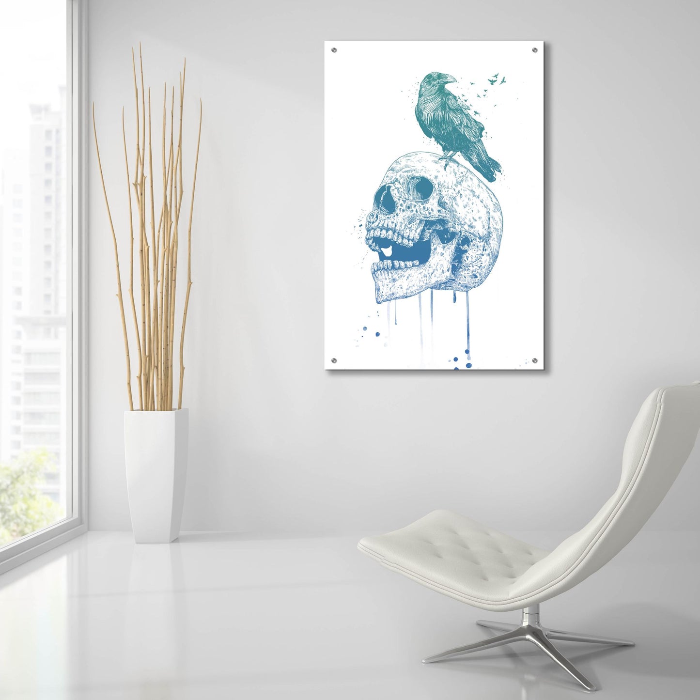 Epic Art ' New Skull, Blue' by Balazs Solti, Acrylic Glass Wall Art,24x36