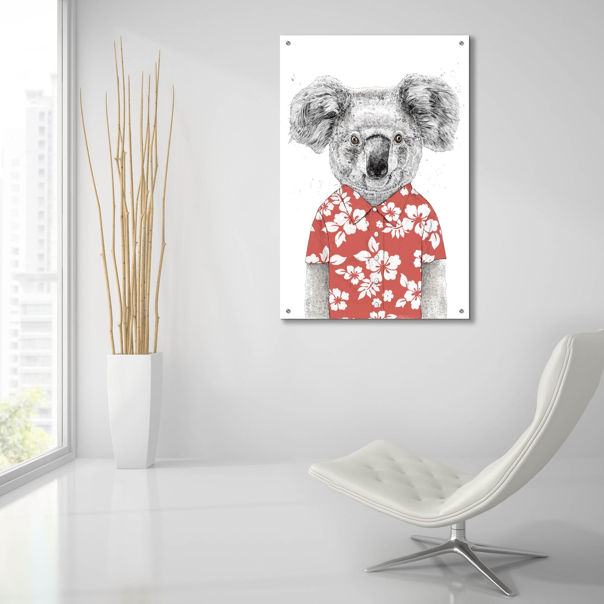 Epic Art ' Summer Koala, Red' by Balazs Solti, Acrylic Glass Wall Art,24x36