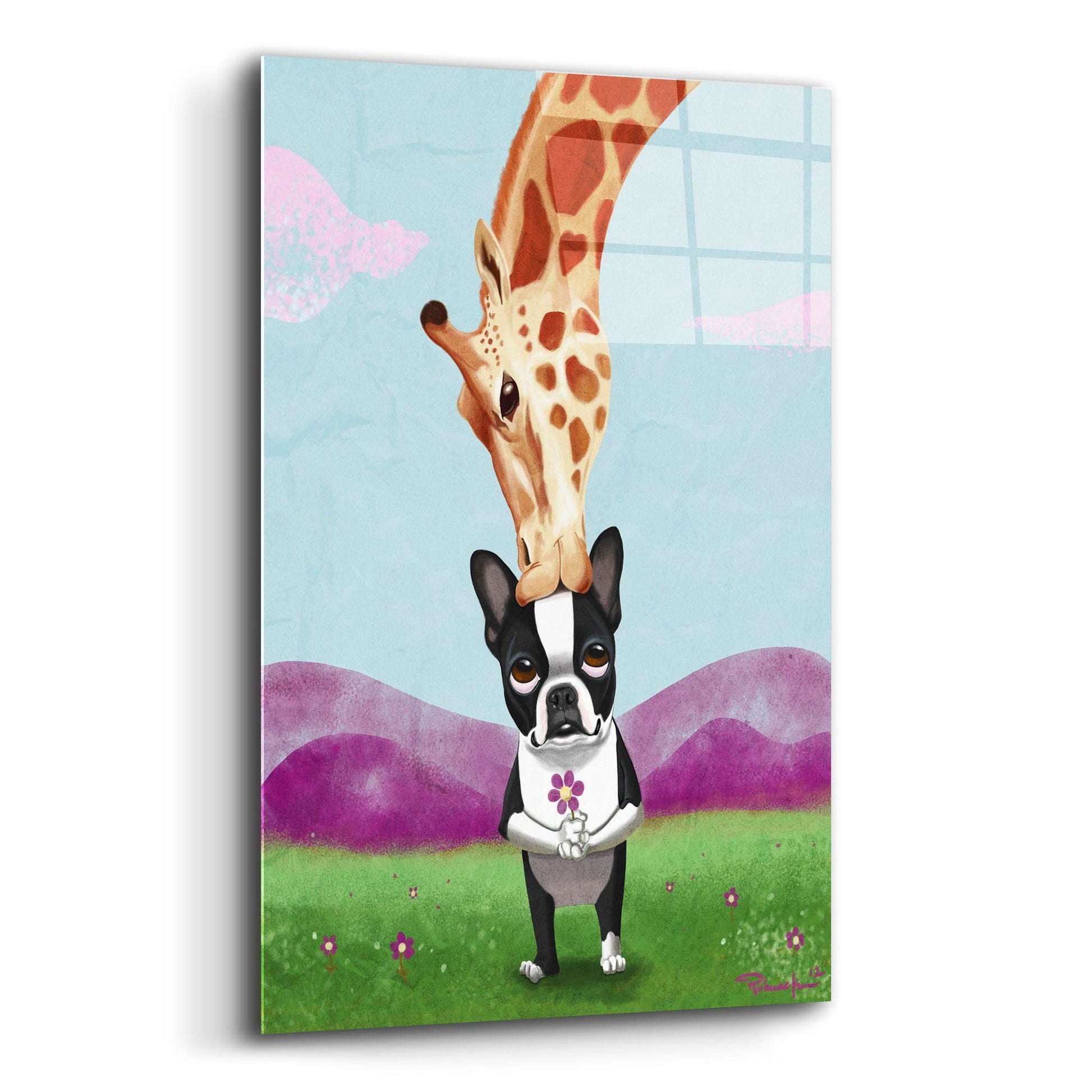 Epic Art ' Giraffe Kisses' by Brian Rubenacker, Acrylic Glass Wall Art,12x16