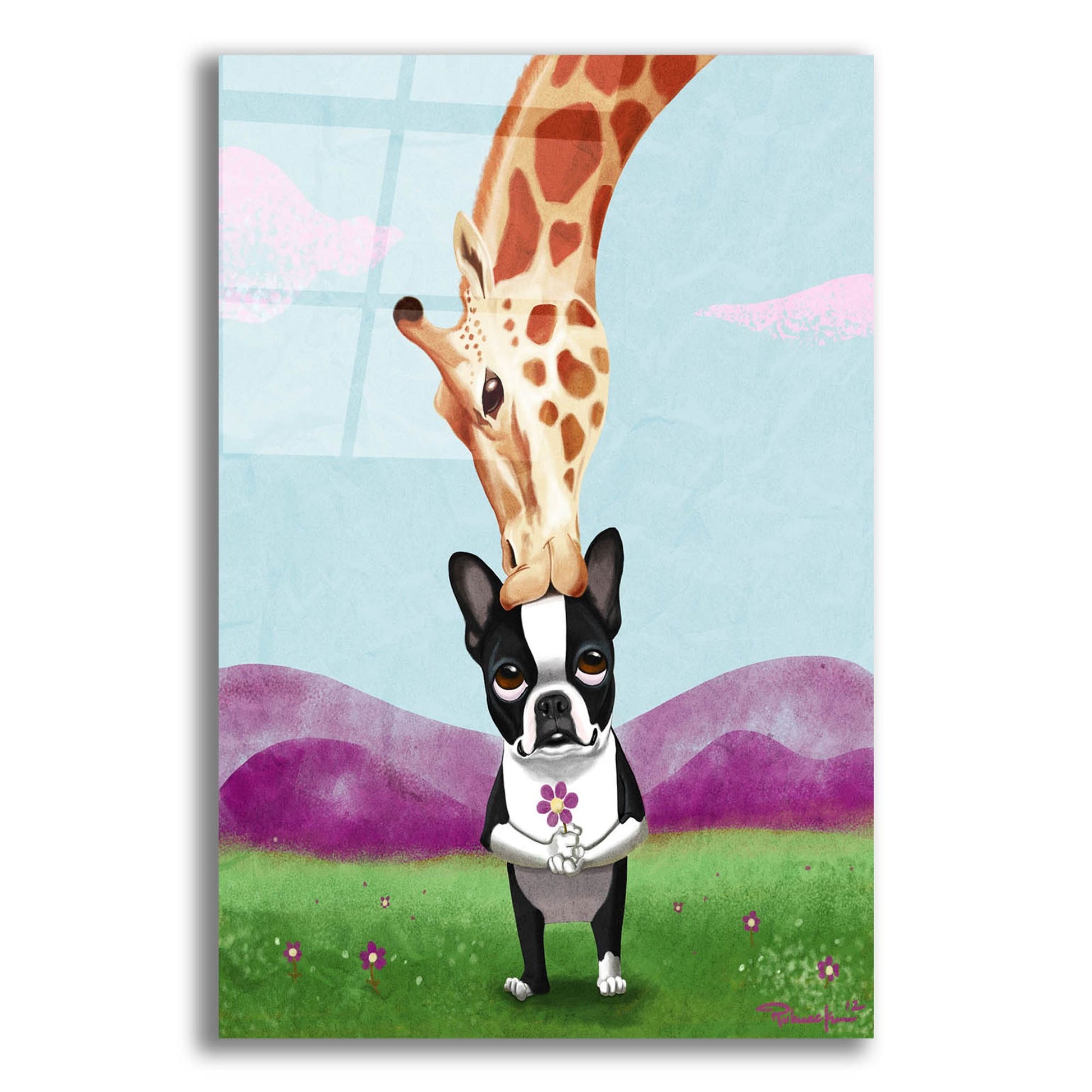 Epic Art ' Giraffe Kisses' by Brian Rubenacker, Acrylic Glass Wall Art,12x16