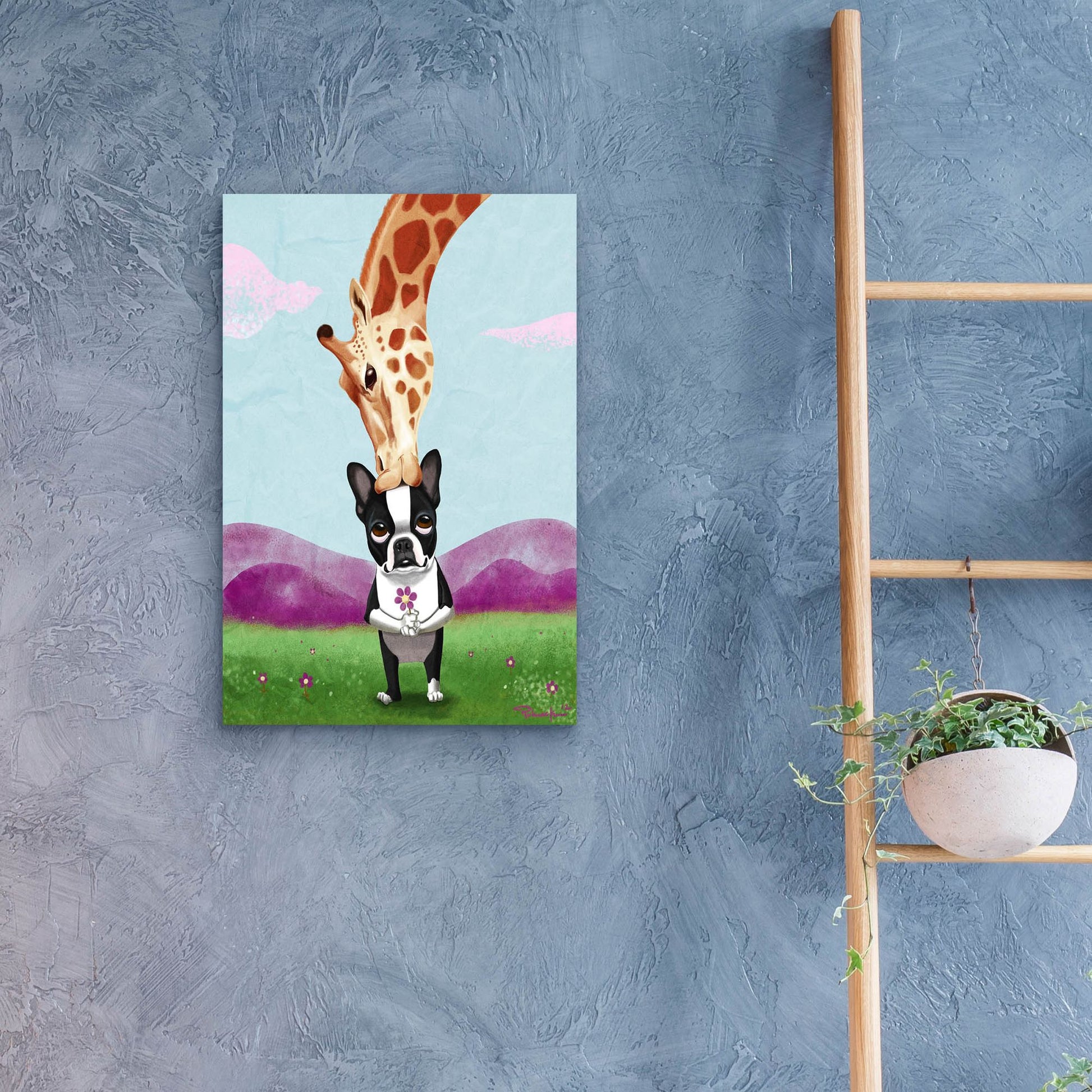 Epic Art ' Giraffe Kisses' by Brian Rubenacker, Acrylic Glass Wall Art,16x24