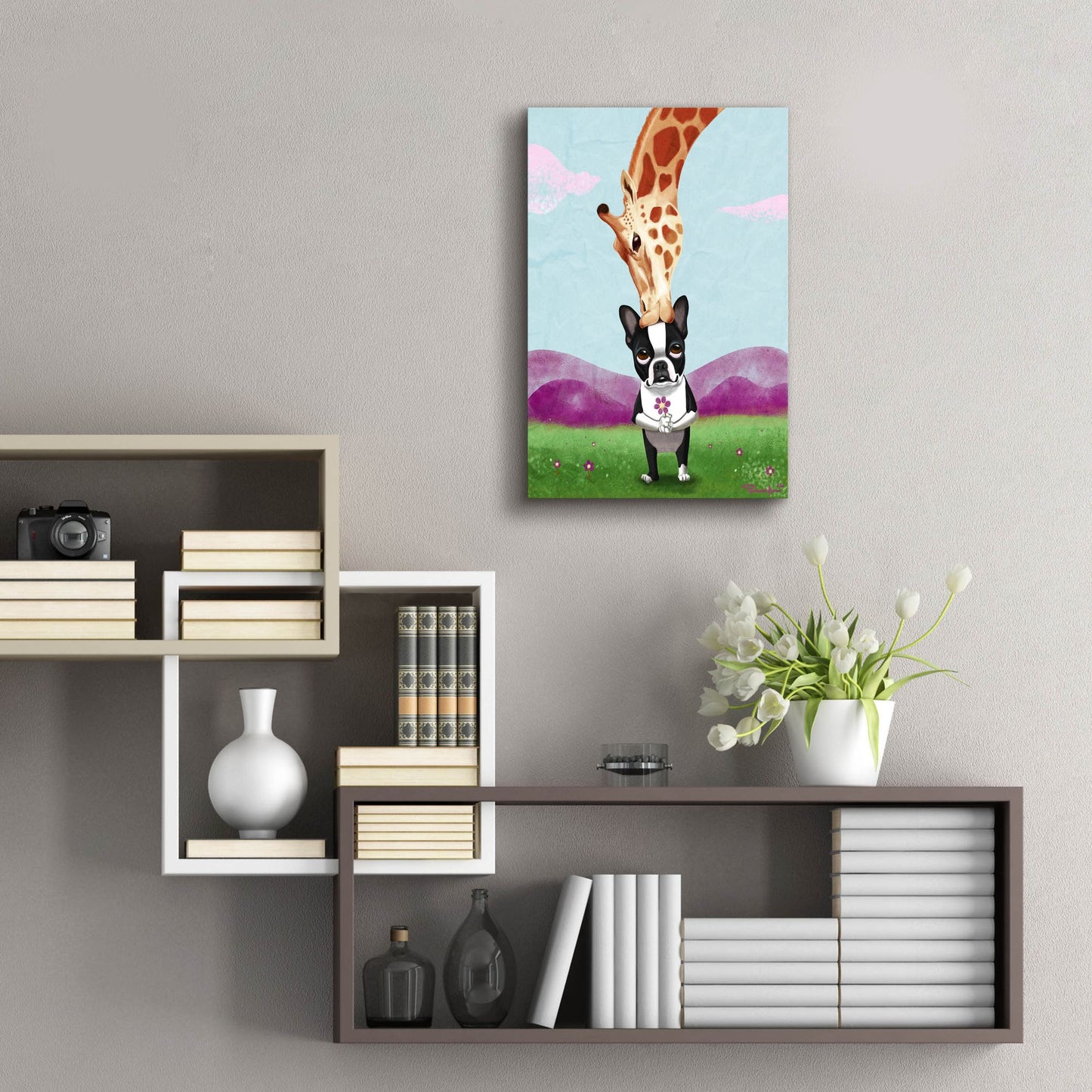 Epic Art ' Giraffe Kisses' by Brian Rubenacker, Acrylic Glass Wall Art,16x24