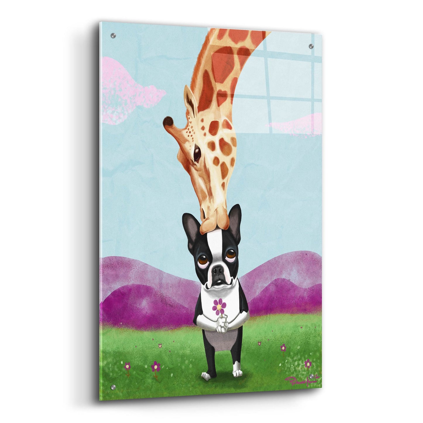 Epic Art ' Giraffe Kisses' by Brian Rubenacker, Acrylic Glass Wall Art,24x36