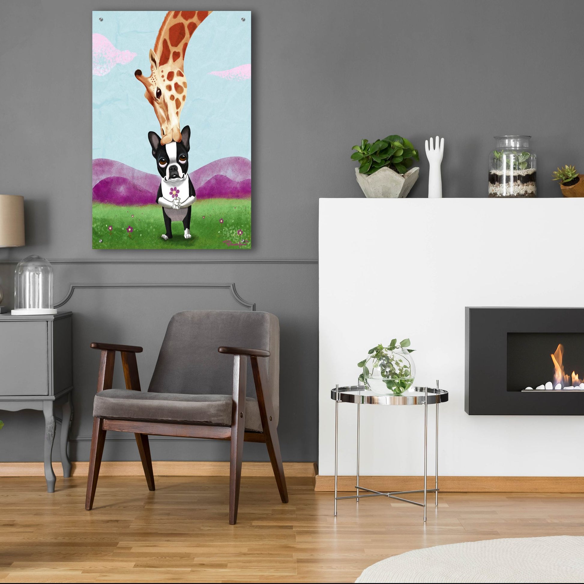 Epic Art ' Giraffe Kisses' by Brian Rubenacker, Acrylic Glass Wall Art,24x36