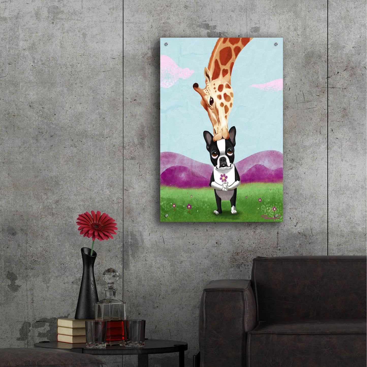 Epic Art ' Giraffe Kisses' by Brian Rubenacker, Acrylic Glass Wall Art,24x36