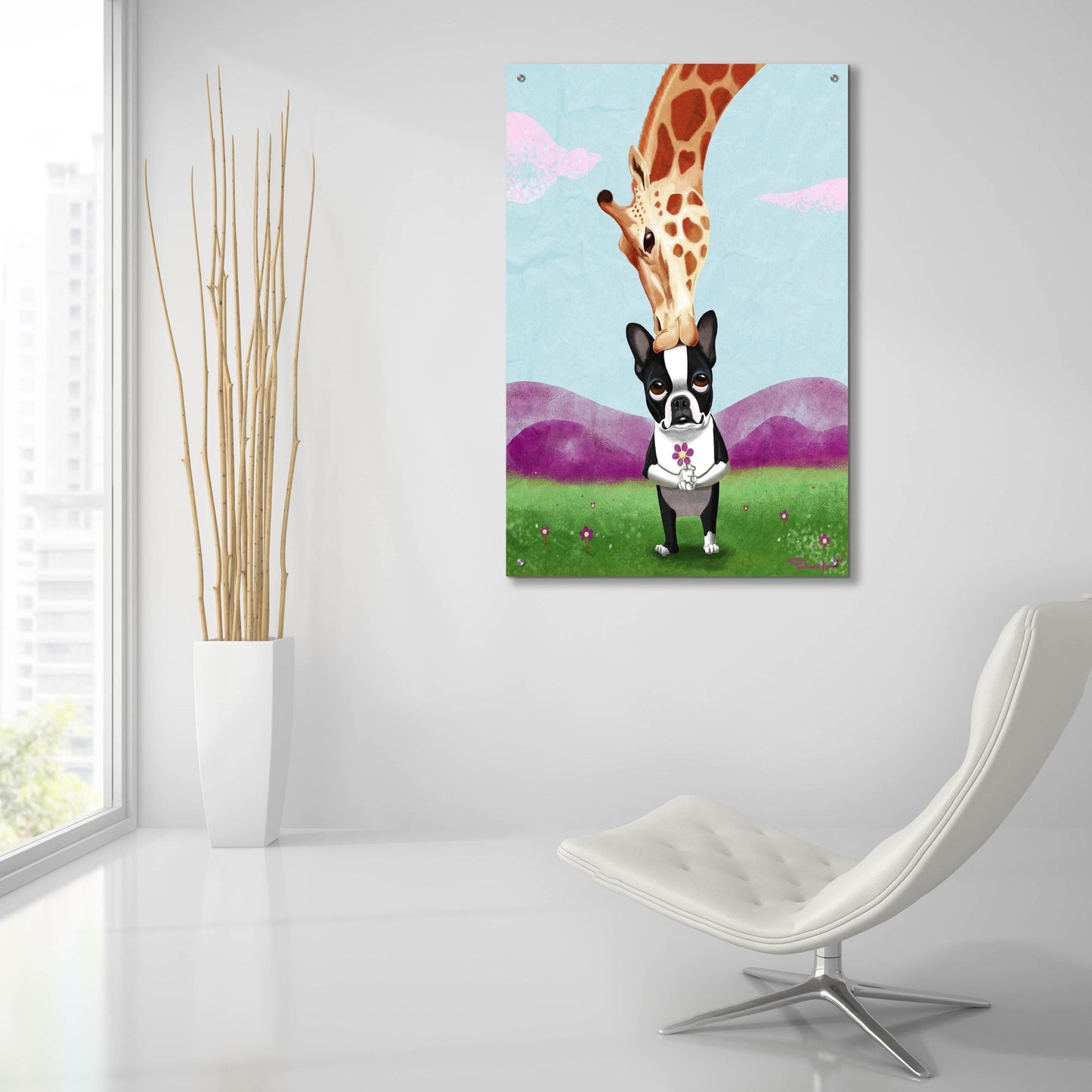 Epic Art ' Giraffe Kisses' by Brian Rubenacker, Acrylic Glass Wall Art,24x36