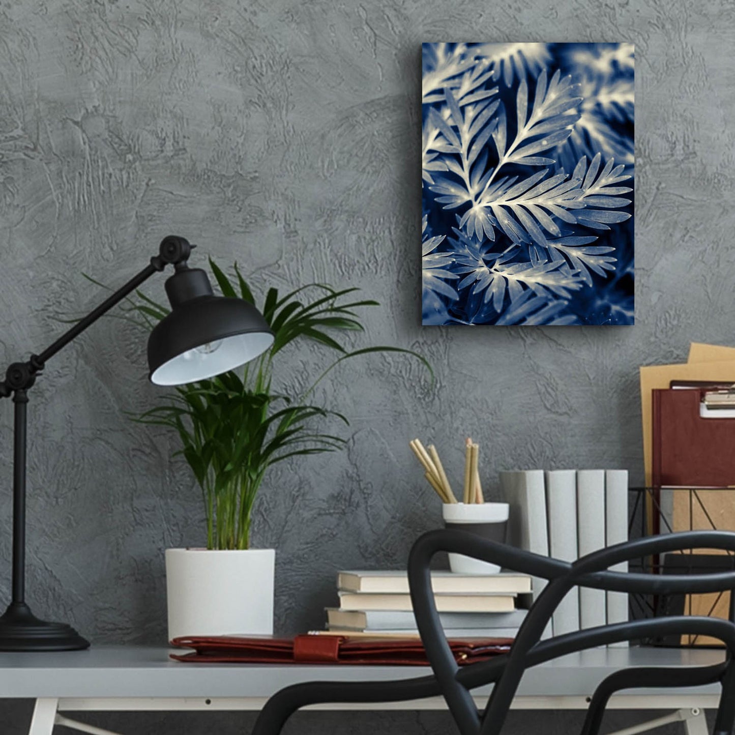 Epic Art ' Navy Blue Leaves' by Brooke T. Ryan, Acrylic Glass Wall Art,12x16