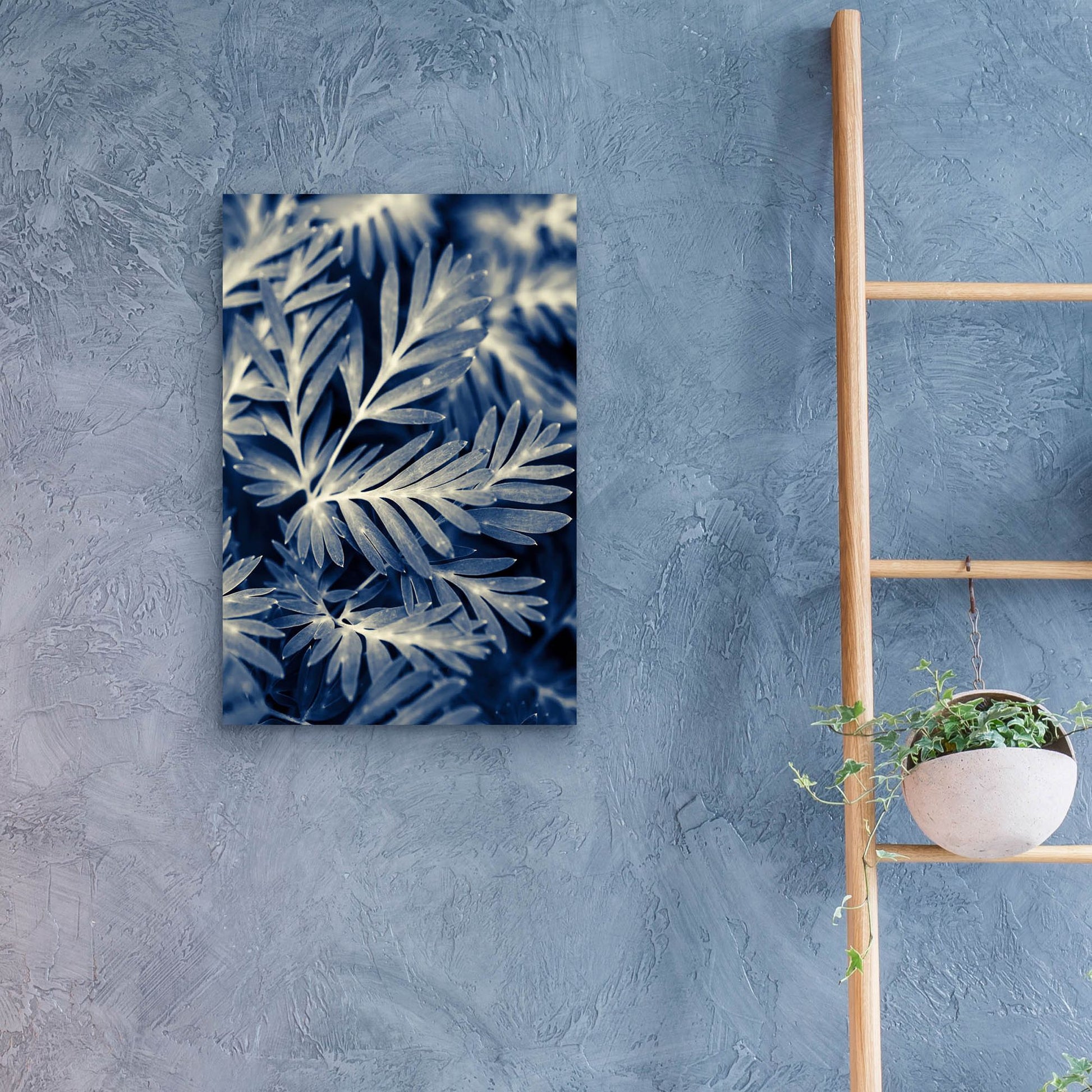 Epic Art ' Navy Blue Leaves' by Brooke T. Ryan, Acrylic Glass Wall Art,16x24