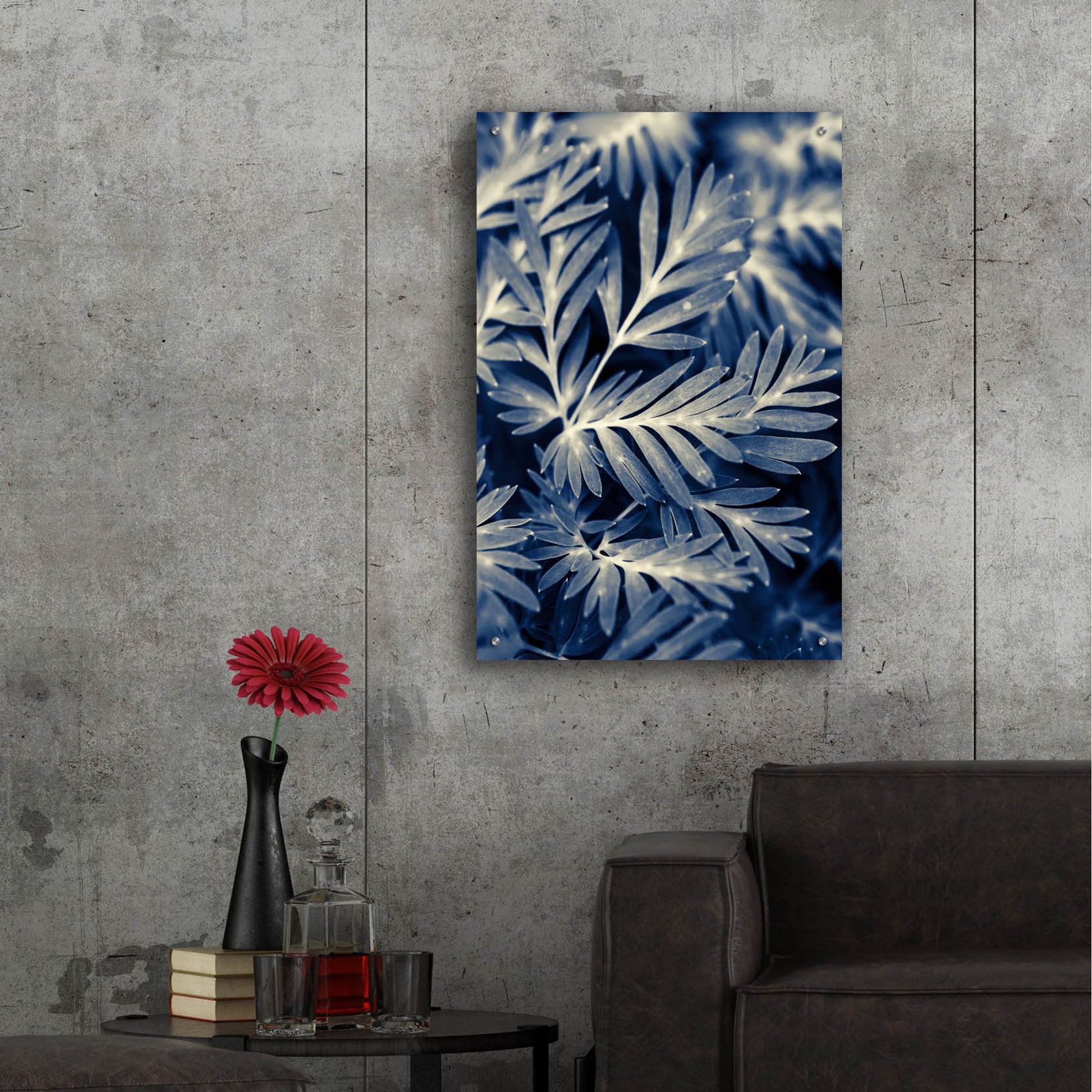 Epic Art ' Navy Blue Leaves' by Brooke T. Ryan, Acrylic Glass Wall Art,24x36