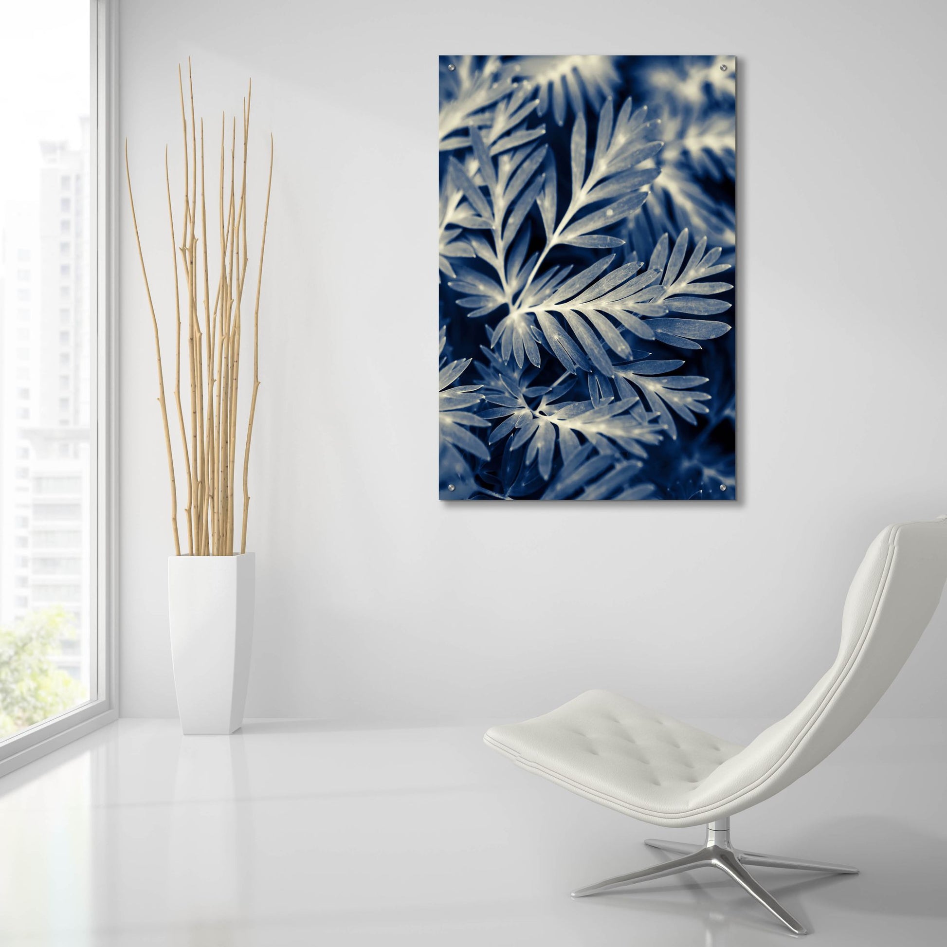 Epic Art ' Navy Blue Leaves' by Brooke T. Ryan, Acrylic Glass Wall Art,24x36