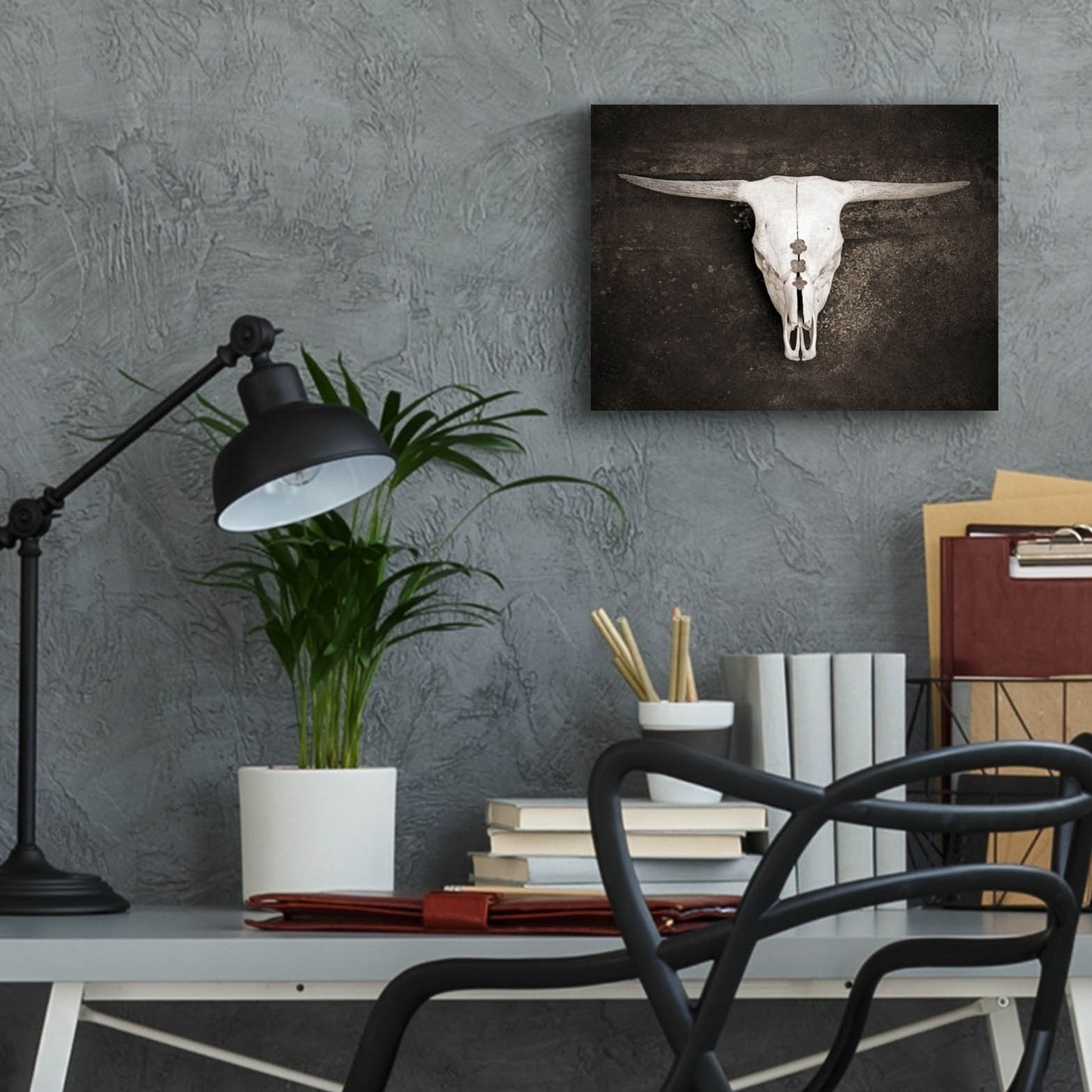 Epic Art ' Sepia Cattle Skull' by Brooke T. Ryan, Acrylic Glass Wall Art,16x12