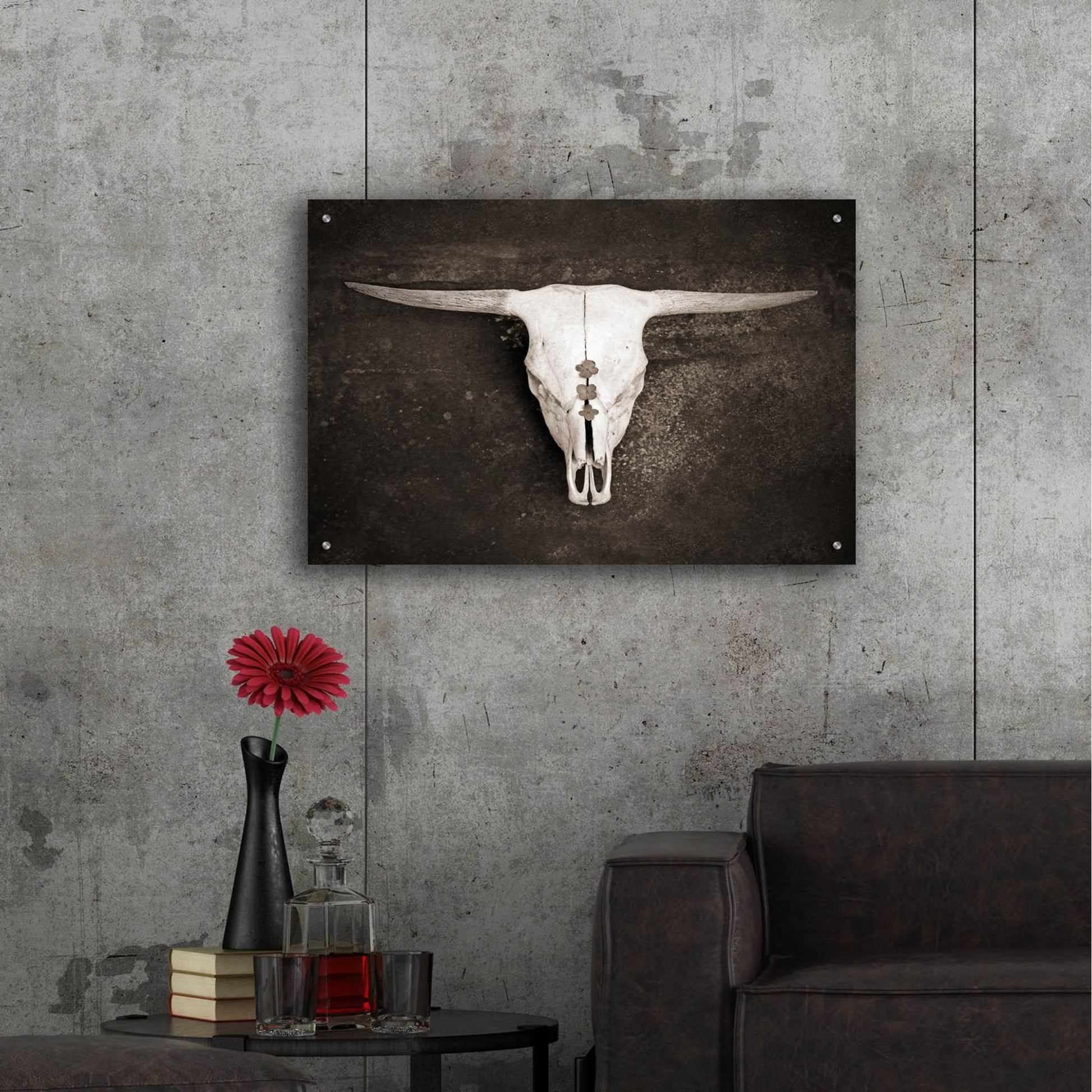 Epic Art ' Sepia Cattle Skull' by Brooke T. Ryan, Acrylic Glass Wall Art,36x24