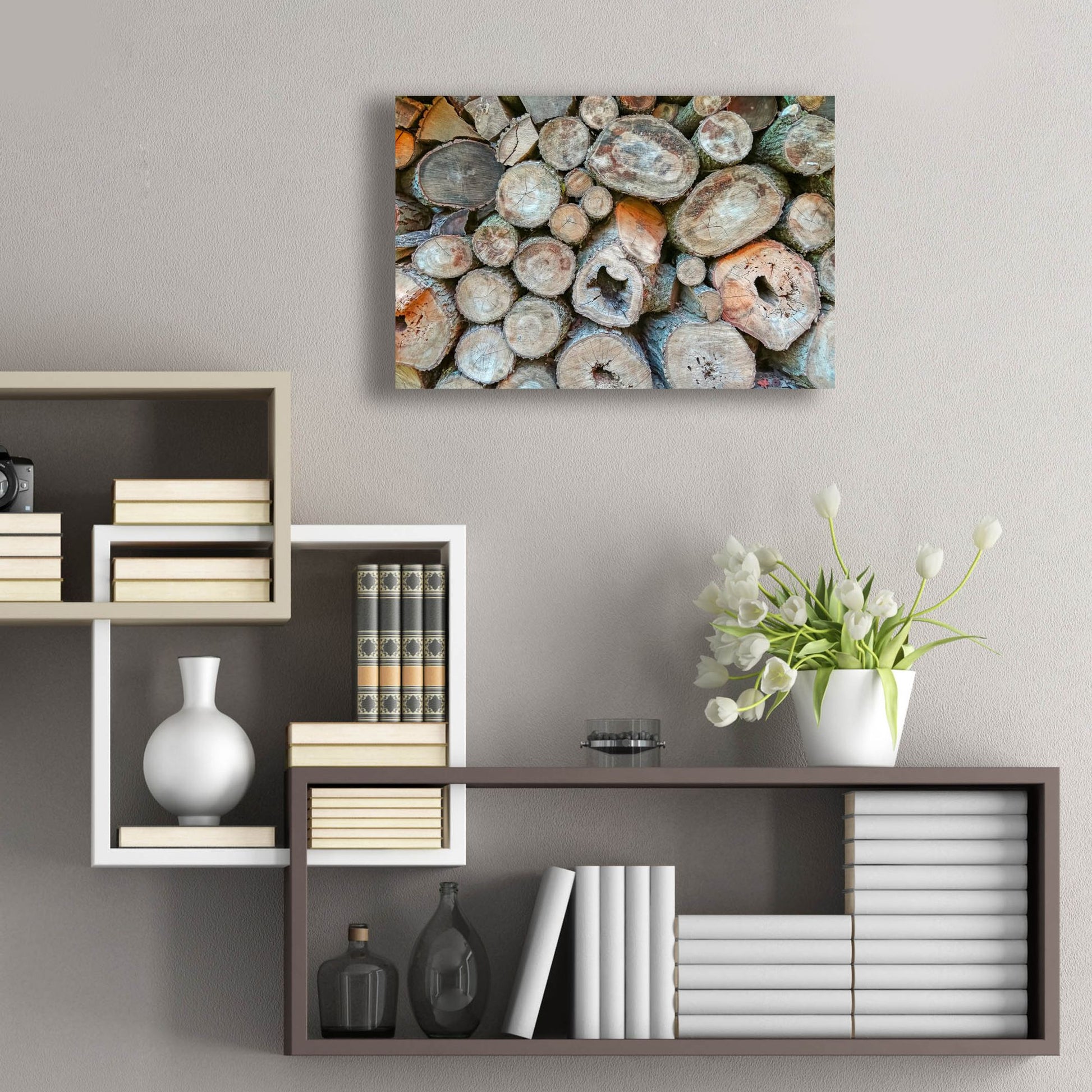 Epic Art ' Woodpile' by Brooke T. Ryan, Acrylic Glass Wall Art,24x16