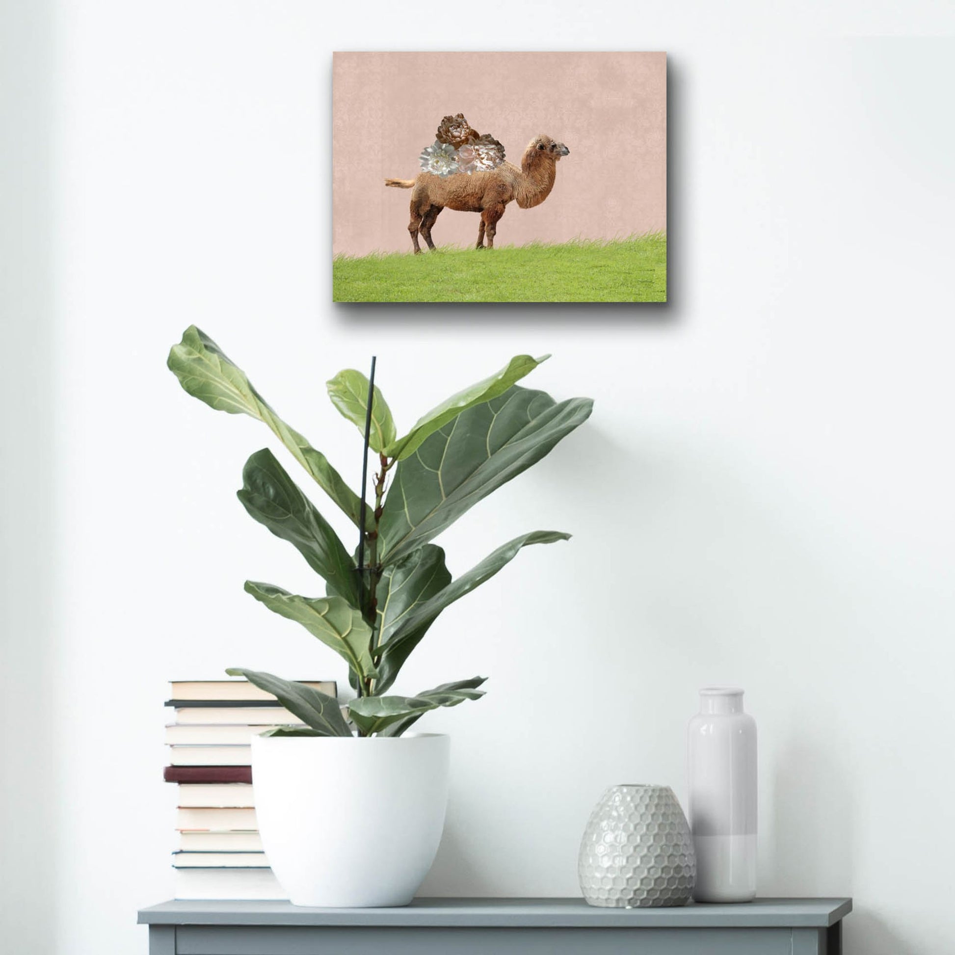 Epic Art ' Camel on Pink' by Brooke T. Ryan, Acrylic Glass Wall Art,16x12