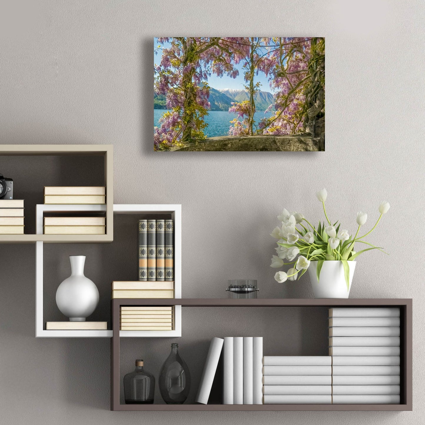 Epic Art ' Wisteria and MountainsLago di Como' by Brooke T. Ryan, Acrylic Glass Wall Art,24x16