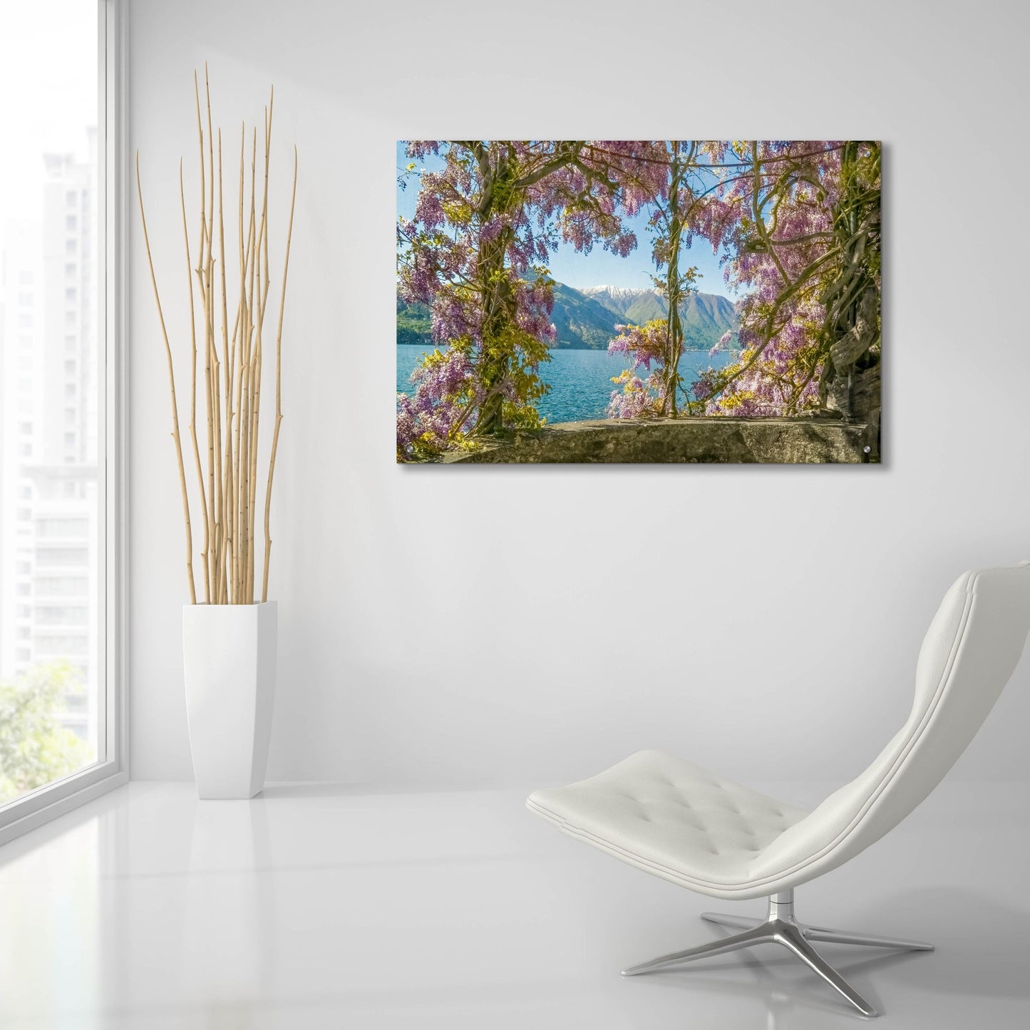 Epic Art ' Wisteria and MountainsLago di Como' by Brooke T. Ryan, Acrylic Glass Wall Art,36x24