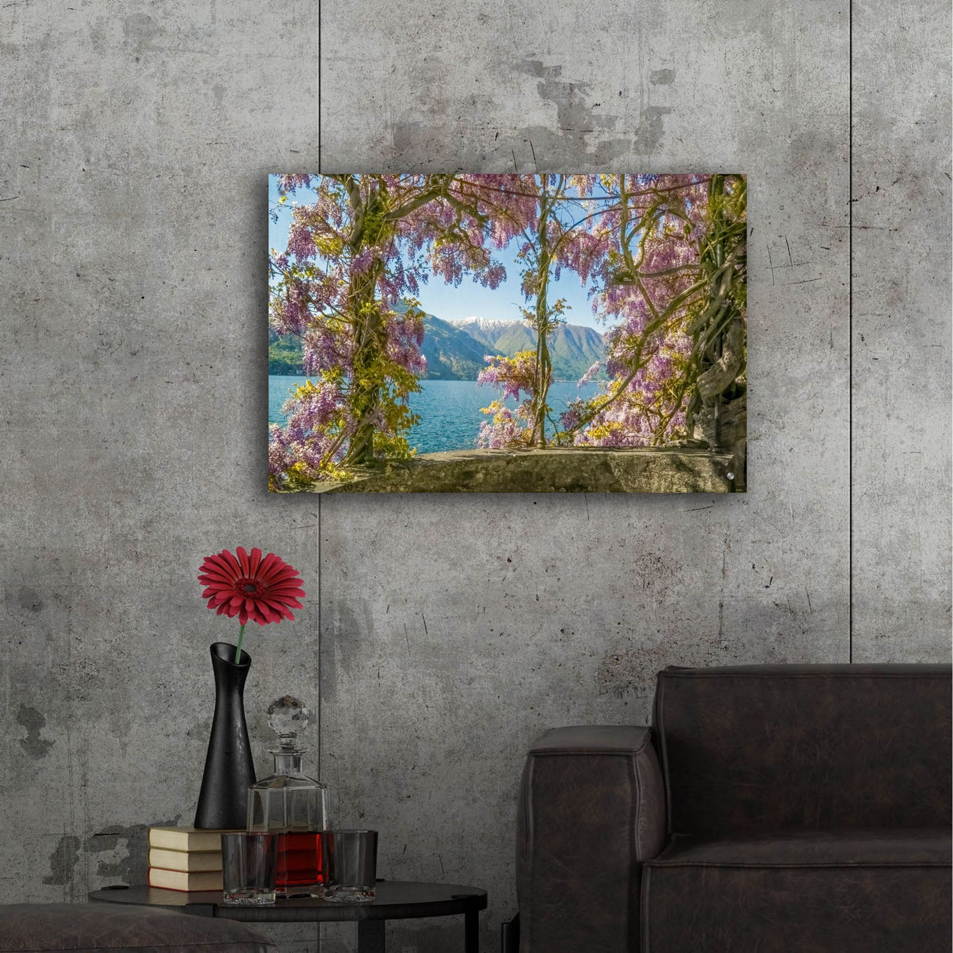 Epic Art ' Wisteria and MountainsLago di Como' by Brooke T. Ryan, Acrylic Glass Wall Art,36x24