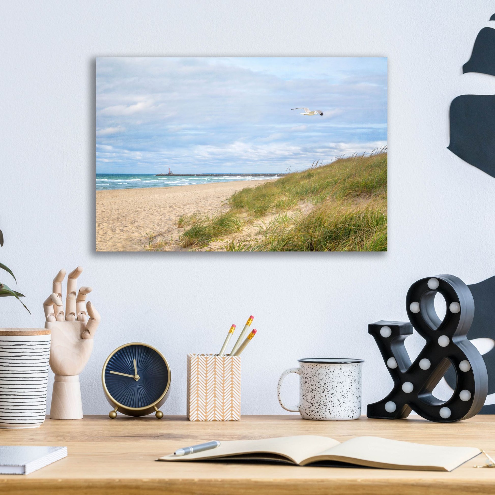 Epic Art ' Beach & Jetty' by Brooke T. Ryan, Acrylic Glass Wall Art,16x12