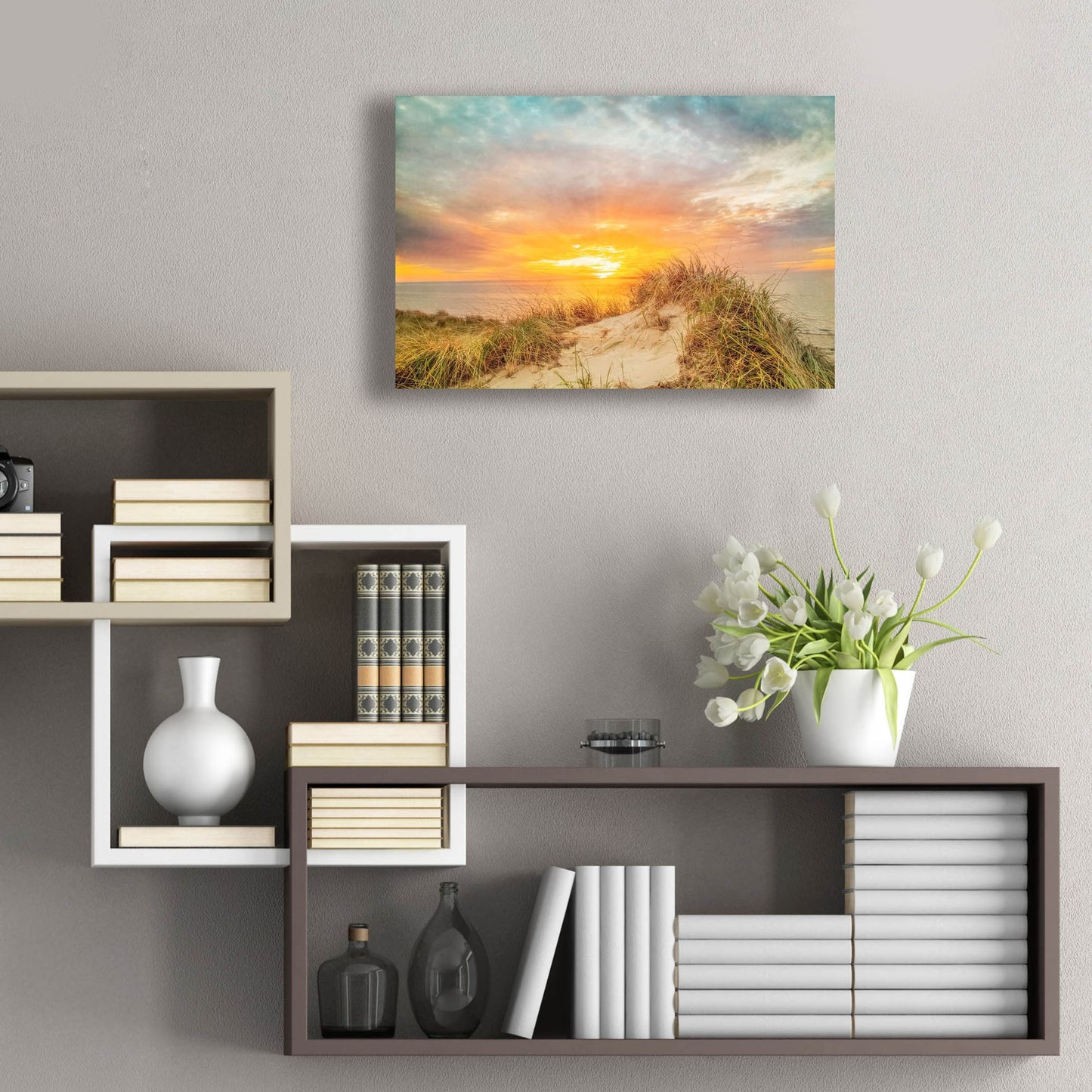 Epic Art ' Sunset over The Dunes' by Brooke T. Ryan, Acrylic Glass Wall Art,24x16