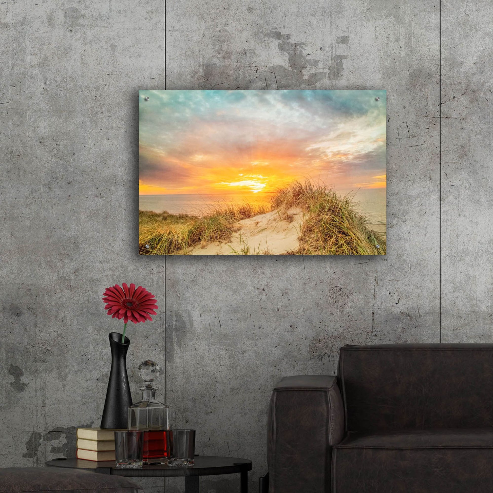 Epic Art ' Sunset over The Dunes' by Brooke T. Ryan, Acrylic Glass Wall Art,36x24